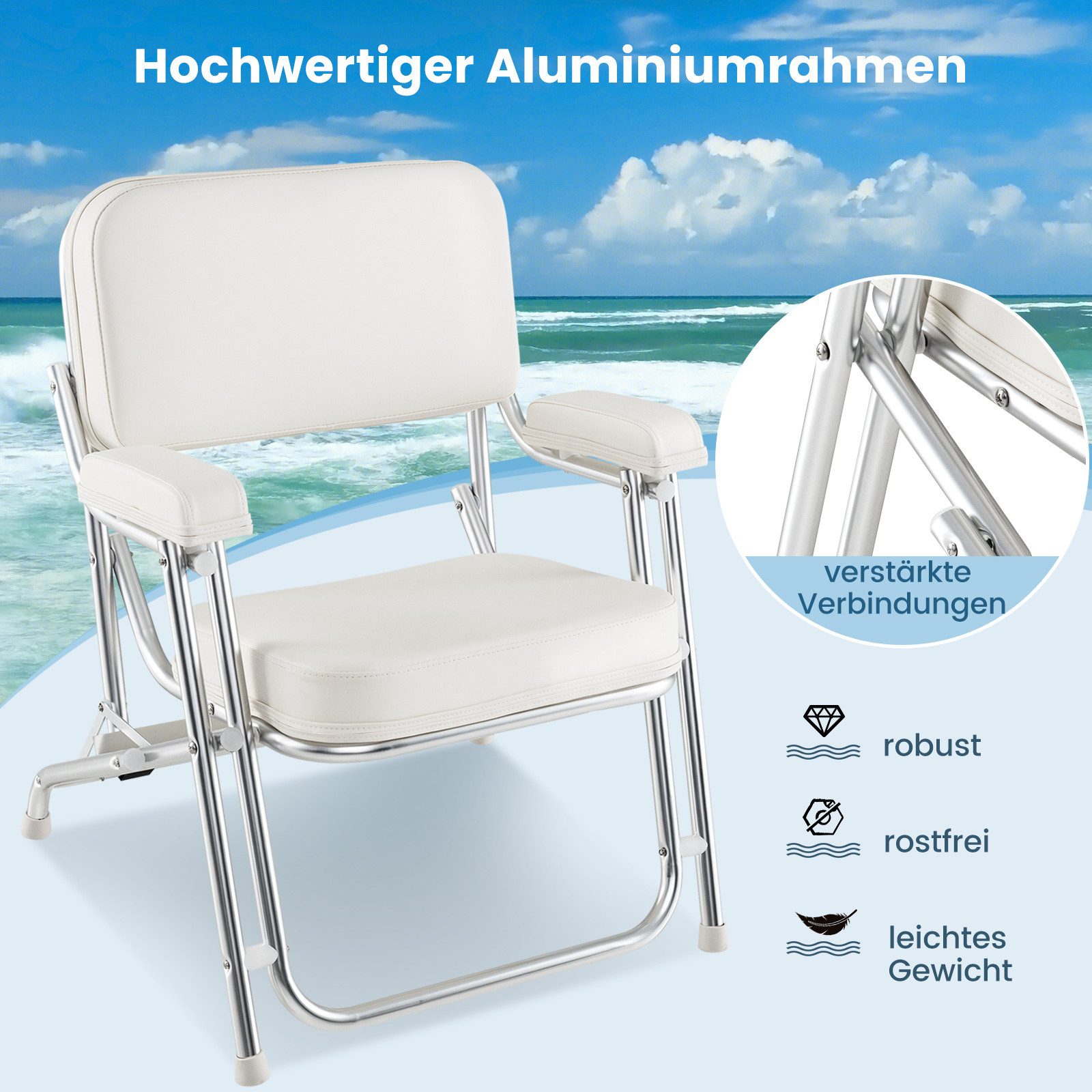 COSTWAY Segelboot, Bootsstuhl, Bootssitz klappbar aus Aluminium