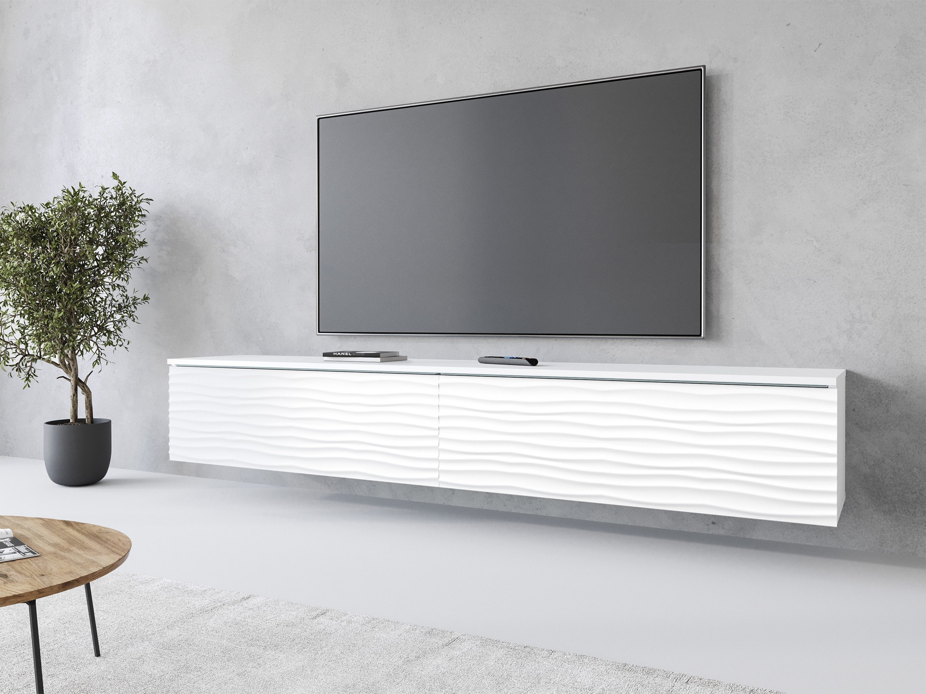 Home affaire Lowboard Vera, wahlweise mit oder ohne Beleuchtung, gefräste MDF Front mit 3D Effekt, stehend und hängend montierbar