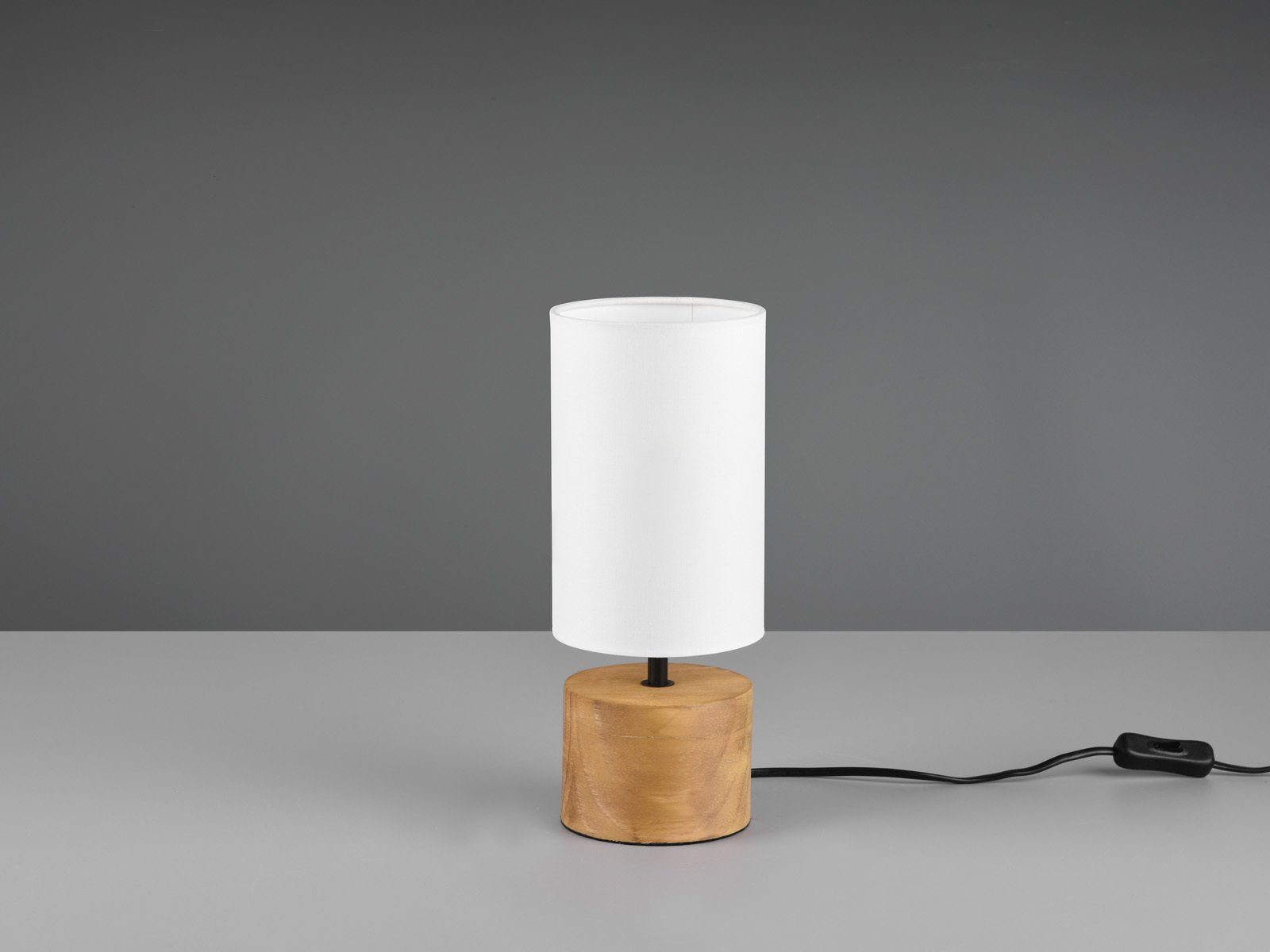 Reality Leuchten LED Nachttischlampe, Dimmfunktion, LED wechselbar, Warmweiß, dimmbar mit Holz-fuß Lampenschirm skandinavisch Fensterlampe Höhe 30cm