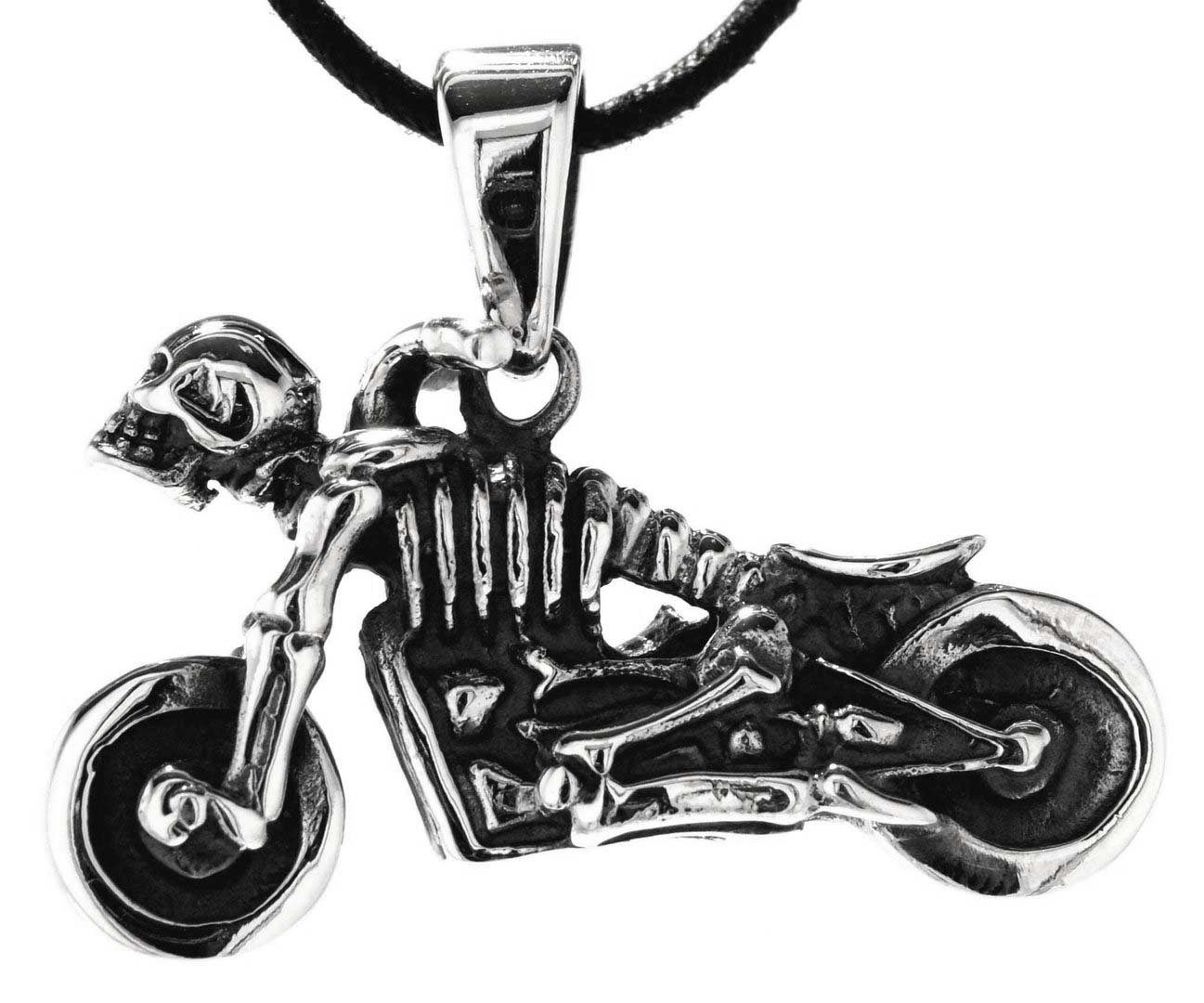 Kiss of Leather Kettenanhänger Motorrad Anhänger 925 Silber Moped Skul Biker Motorbike Skelett