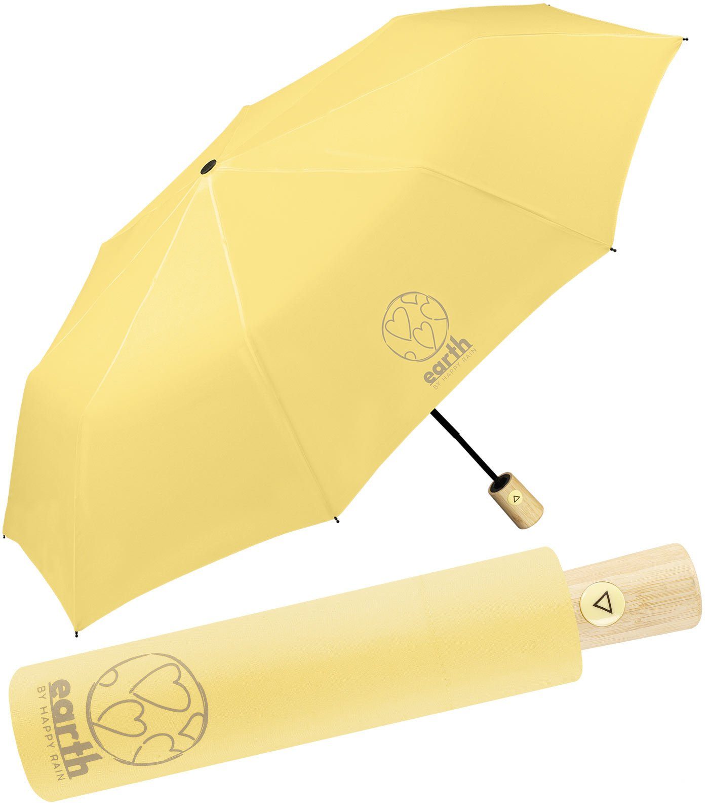 HAPPY RAIN Taschenregenschirm Earth etwas Schirm gelb mit gut tun geschützt Umwelt für - Auf-Automatik, die nachhaltiger