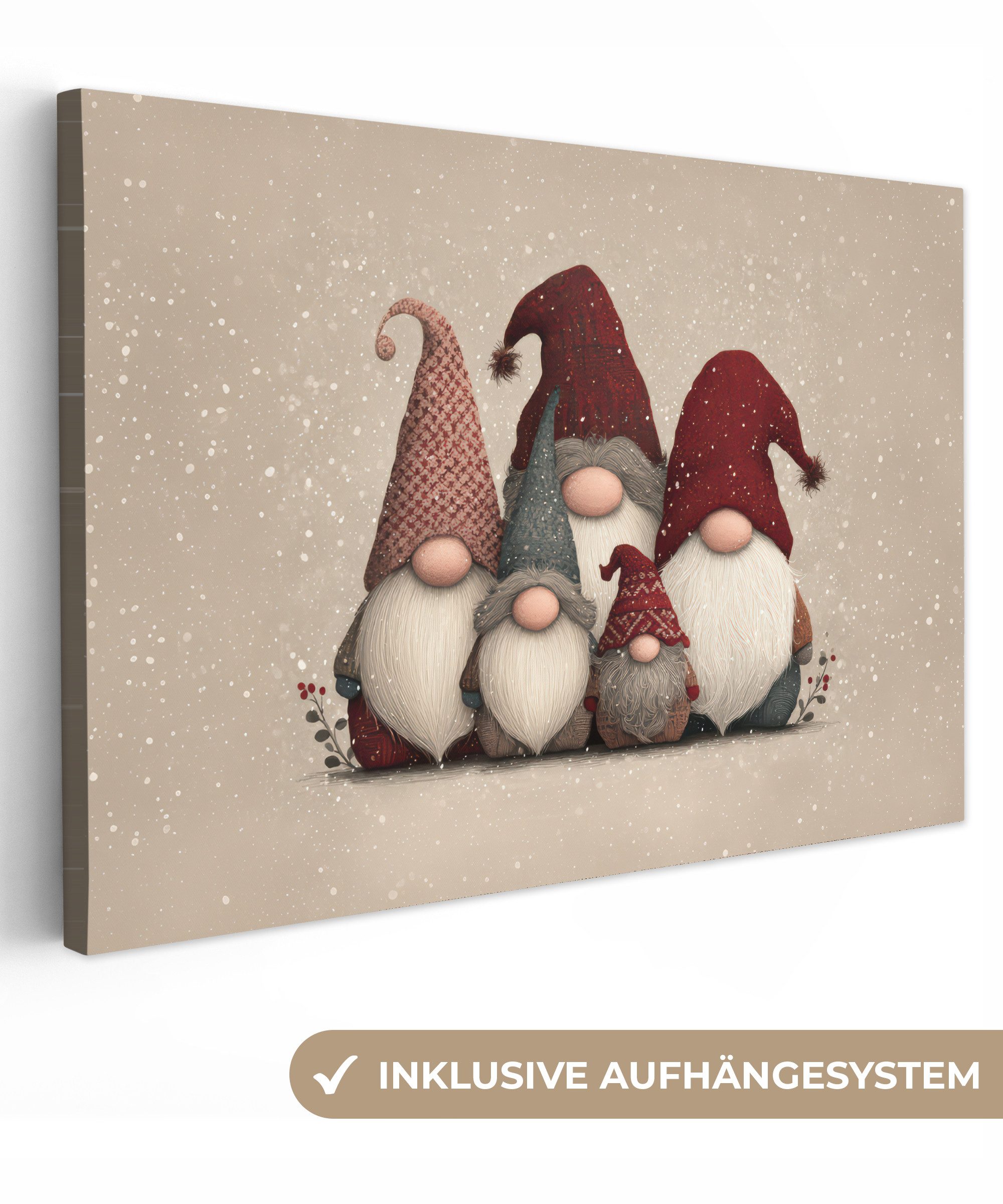 OneMillionCanvasses® Leinwandbild Wichtel - Weihnachten - Schnee - Zipfelmü günstig online kaufen