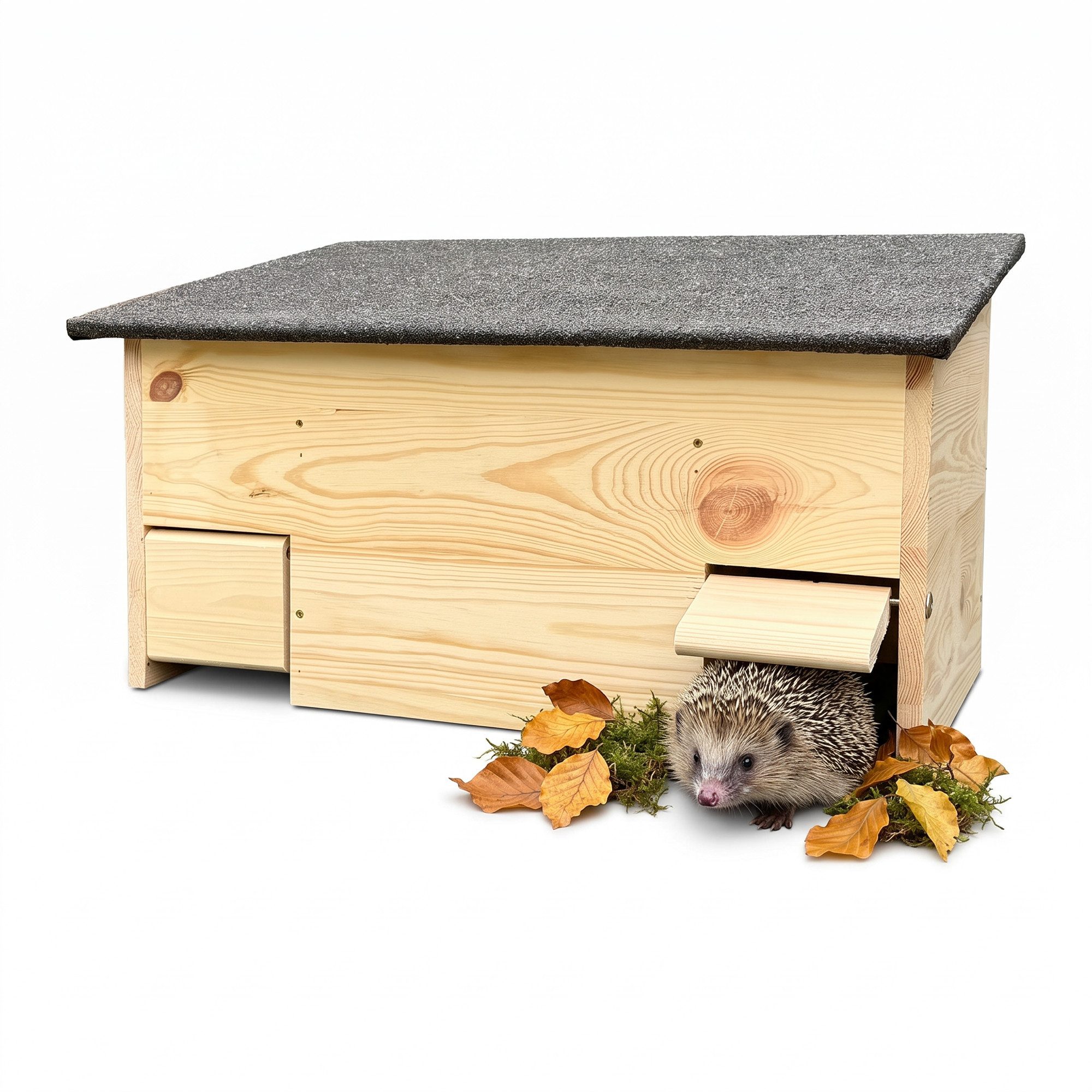 gartenetage Igelhaus Igelfutterhaus mit zwei Eingängen und Rattenklappen, Katzen- und Rattensicher/ Wetterfest & aus Massiv-Holz