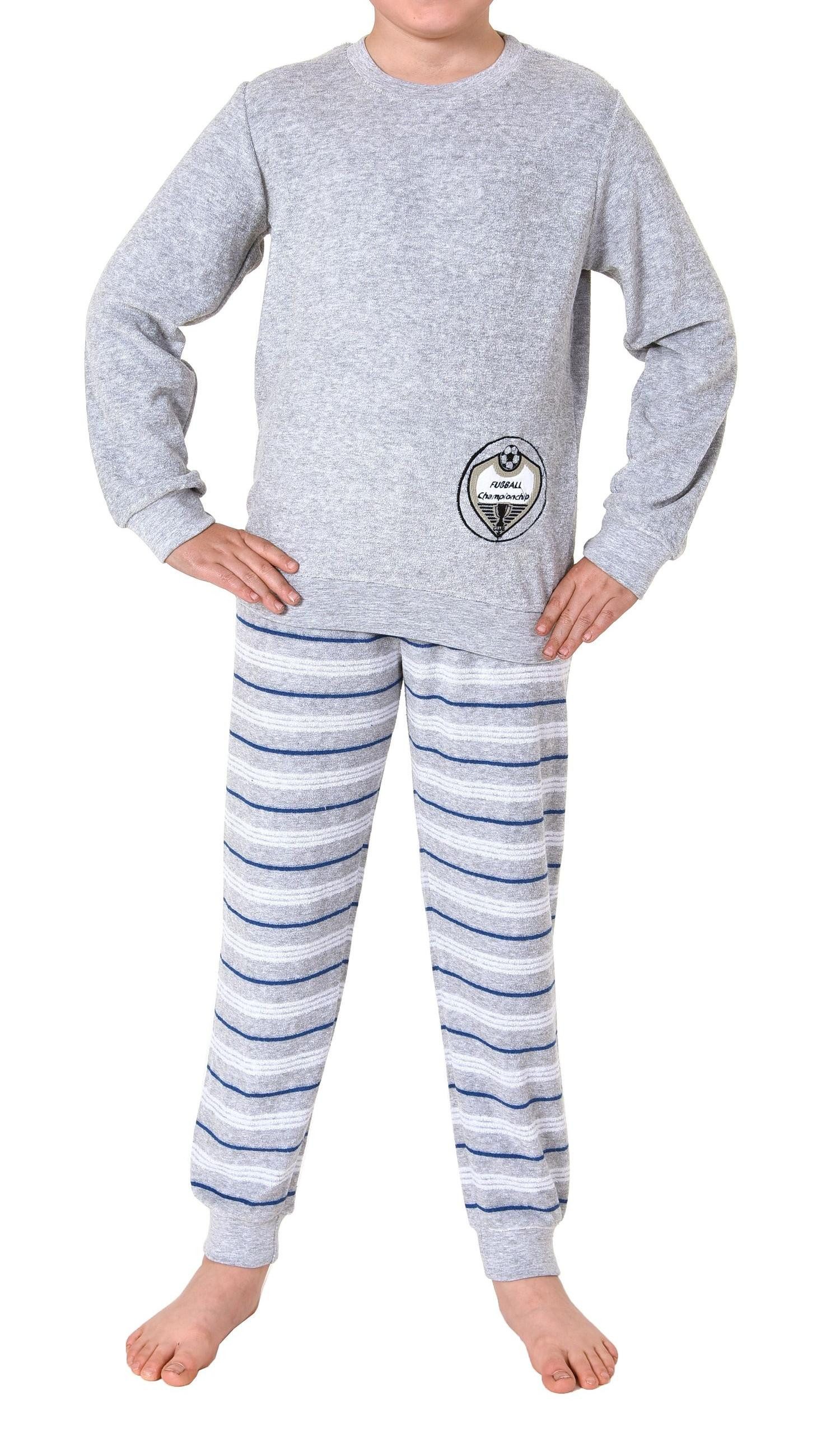 Pyjama Jungen Frottee langarm Schlafanzug mit Bündchen und Fussball-Motiv