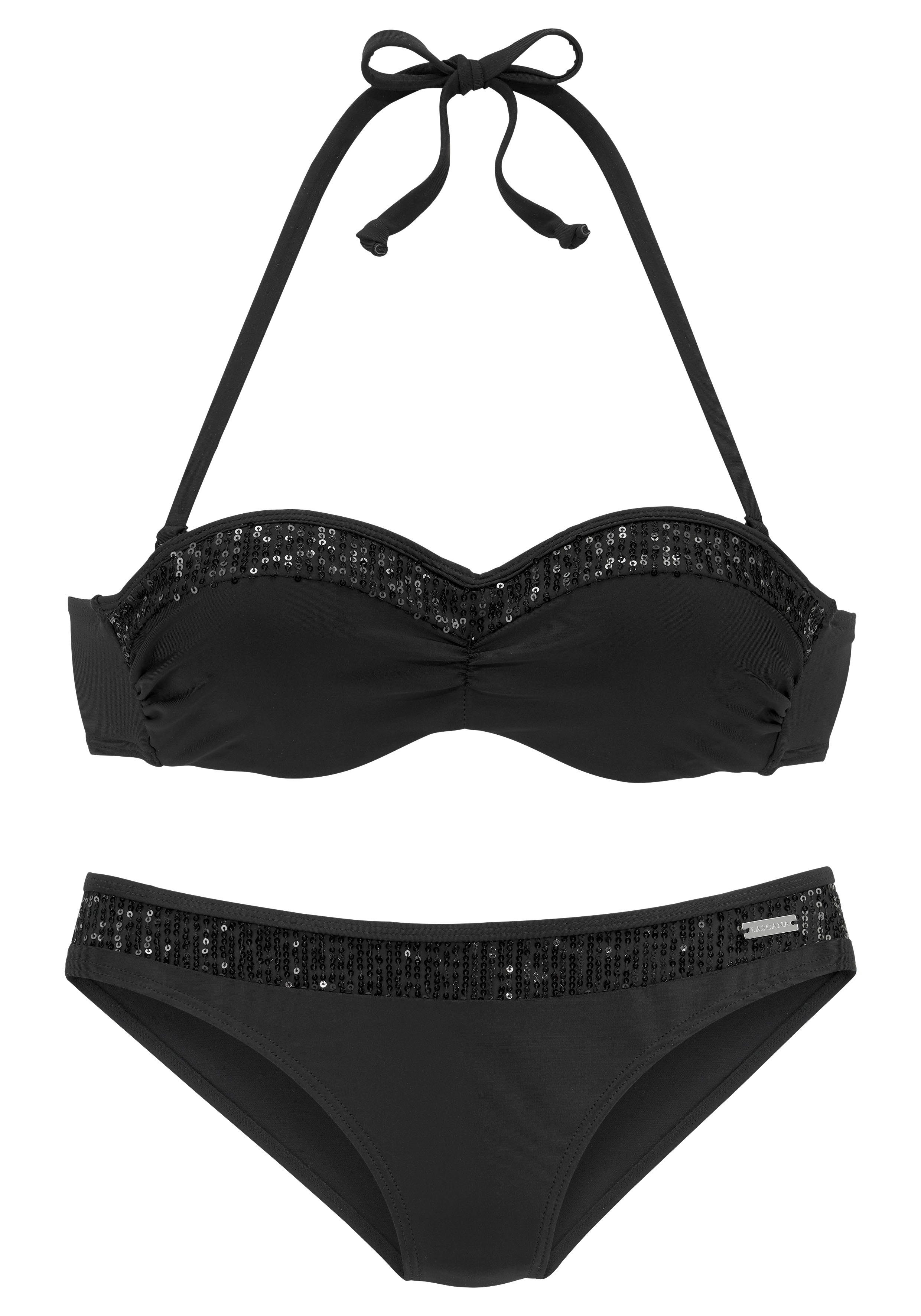 Banani Bügel-Bandeau-Bikini schwarz Bruno mit Pailletten