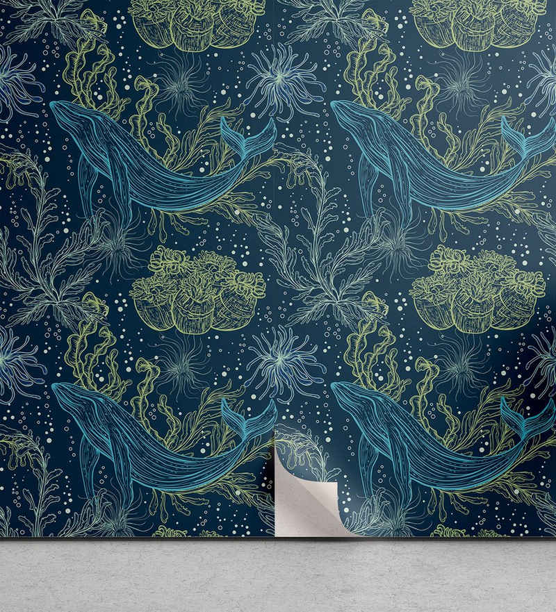 Abakuhaus Vinyltapete selbstklebendes Wohnzimmer Küchenakzent, Wal Meeresfauna und Flora