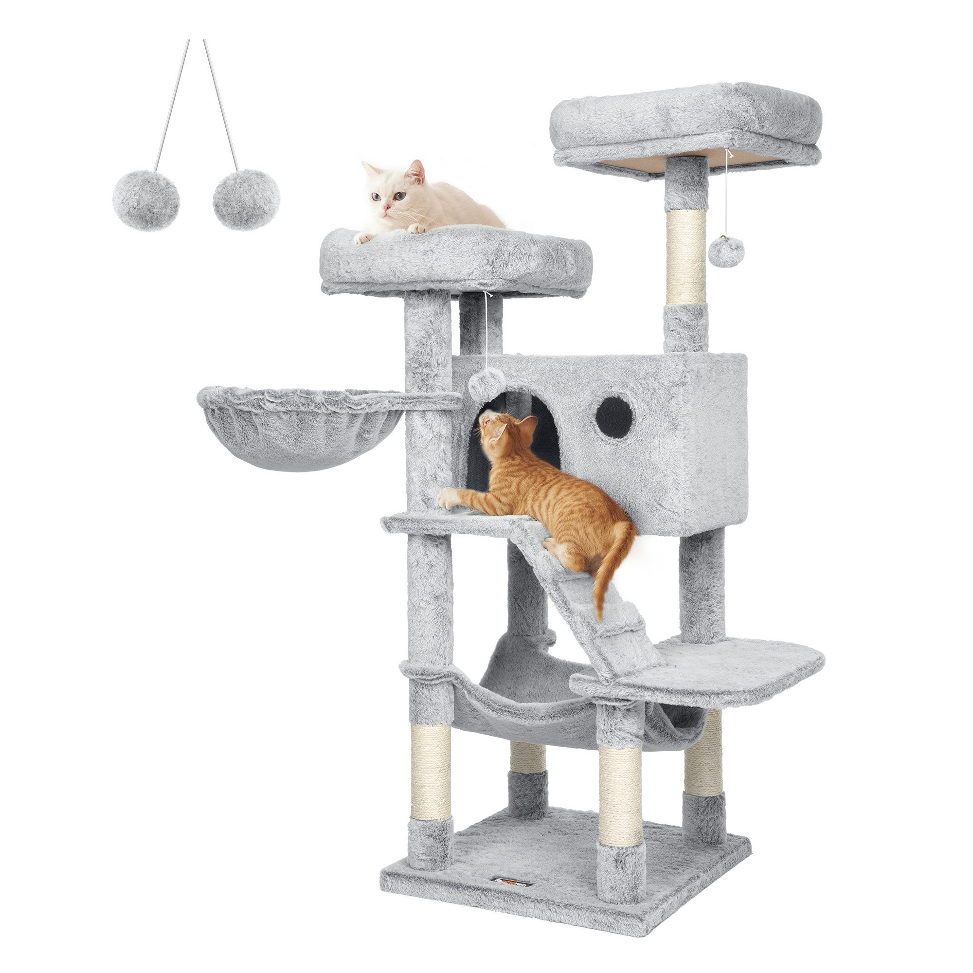 FEANDREA Kratzbaum Oberfläche aus 500 g/m² Plüsch, weichem Bezug, für große Katzen, 49x49x135cm