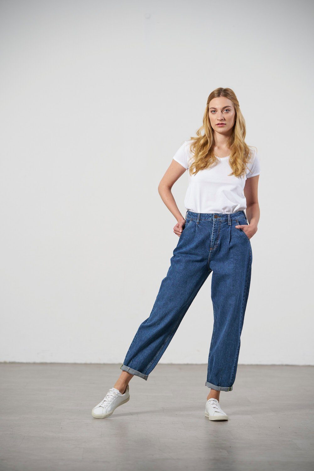 Jeans Denim 5-Pocket-Style, Hemp Blue Balloon Medium Waist, Feuervogl Waist, Jeans Weite High Jeans, fv-Bel:la, Balloon High