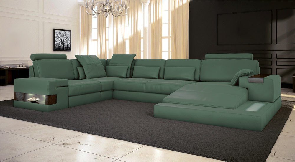 Leder U-Form »HAMBURG LED Blau BULLHOFF Licht Sofa Wohnlandschaft Eckcouch - Ocean Wohnlandschaft