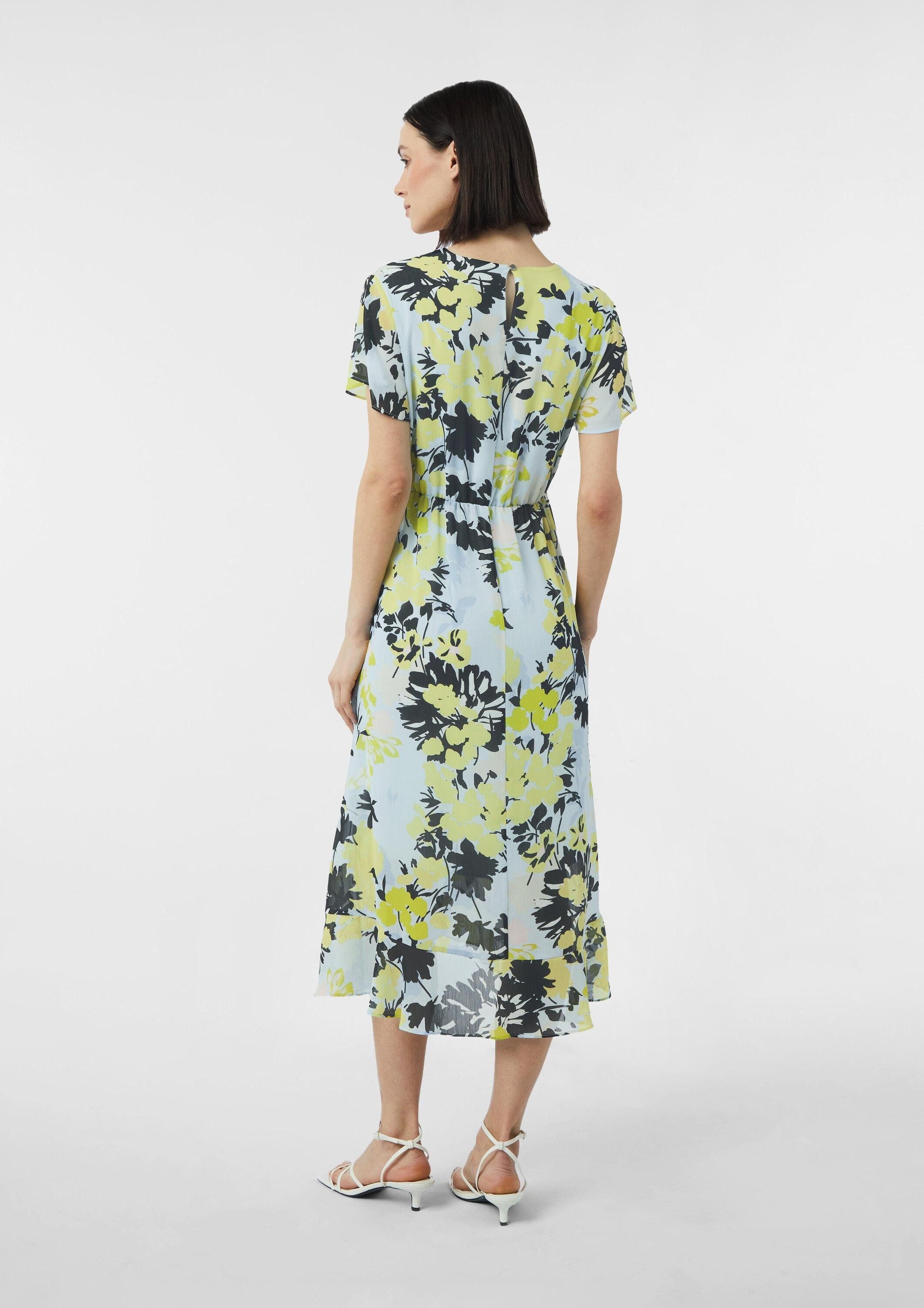 comma Midikleid Kleid Antailliertes Midikleid mit Volants und All-over-Print