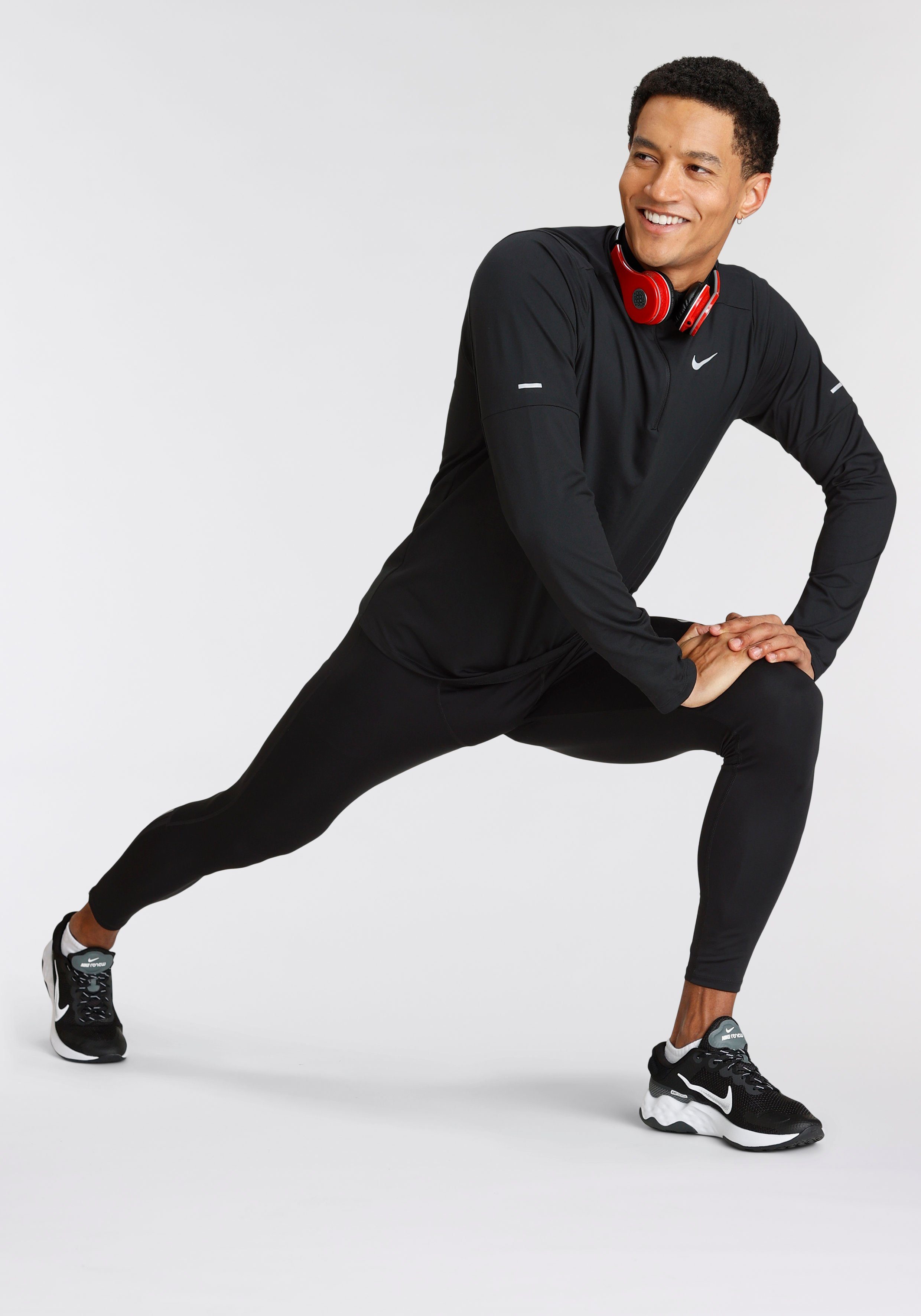 schwarz Laufshirt Nike Dri-FIT Running 1/-Zip Men's Top Element