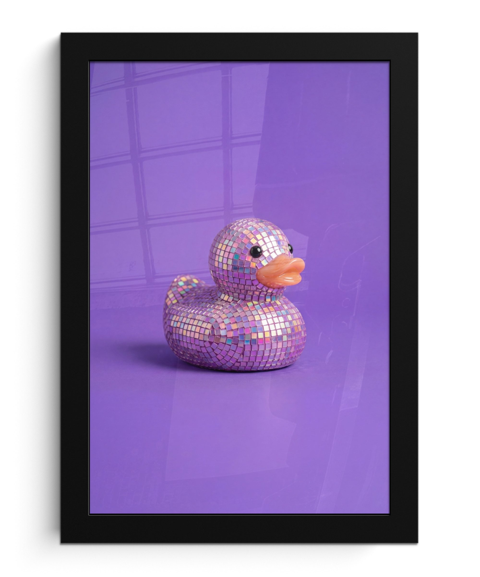 MuchoWow Poster Disco - Ente - Lila, (1 St), Bilderrahmen, Zimmer Deko, Bild für Wohnzimmer, 20x30 cm