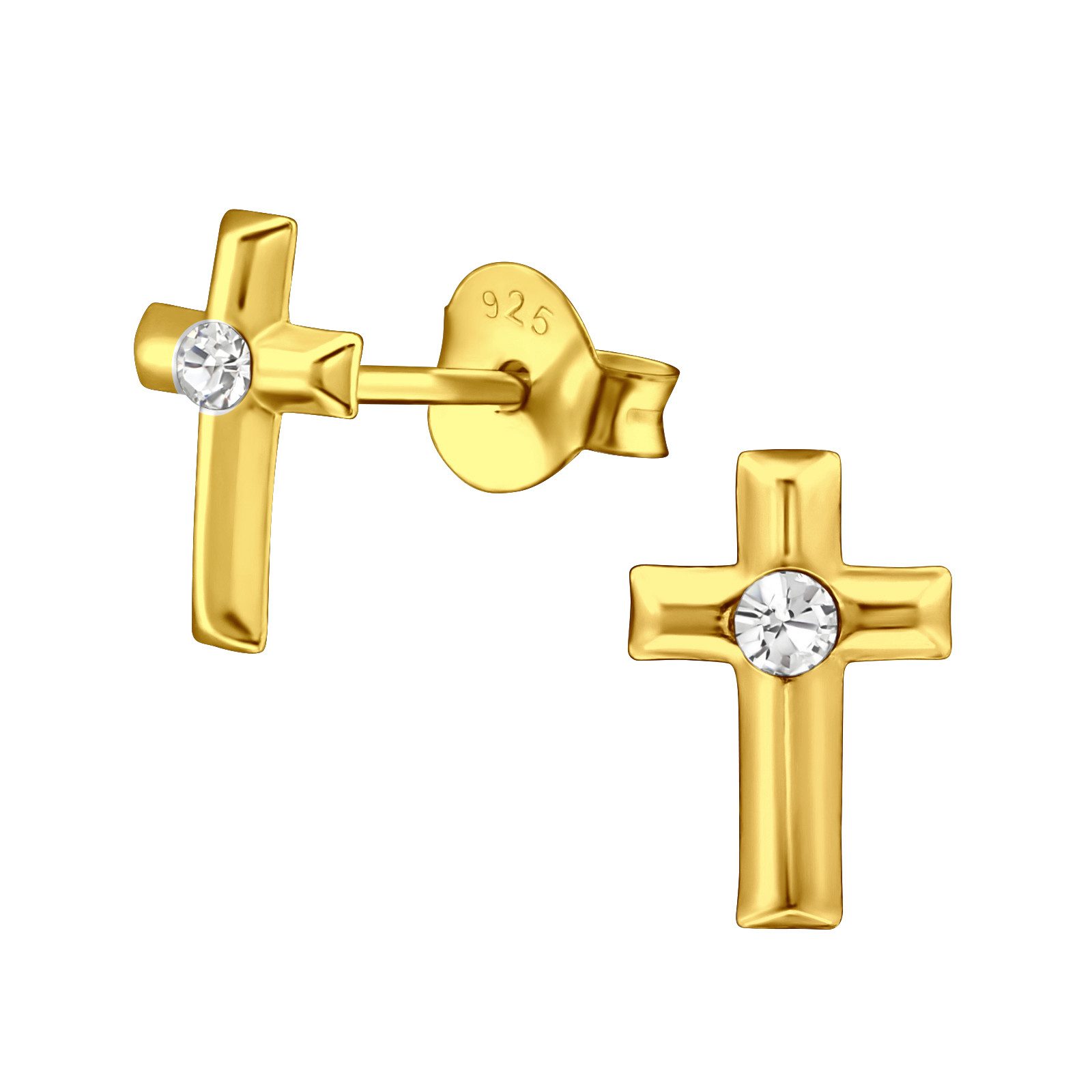 ALEXANDER YORK Paar Ohrstecker KREUZ in Gold mit Zirkonia, 2-tlg., 925 Sterling Silber