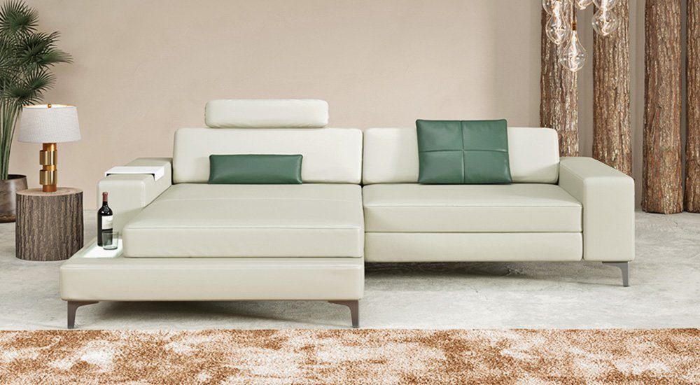 BULLHOFF Ecksofa »Ecksofa Leder Eckcouch L-Form Designsofa LED Wohnlandschaft  Leder Sofa Couch XXL Mint Grün Creme »MÜNCHEN IV« von BULLHOFF«, Made in  Europe