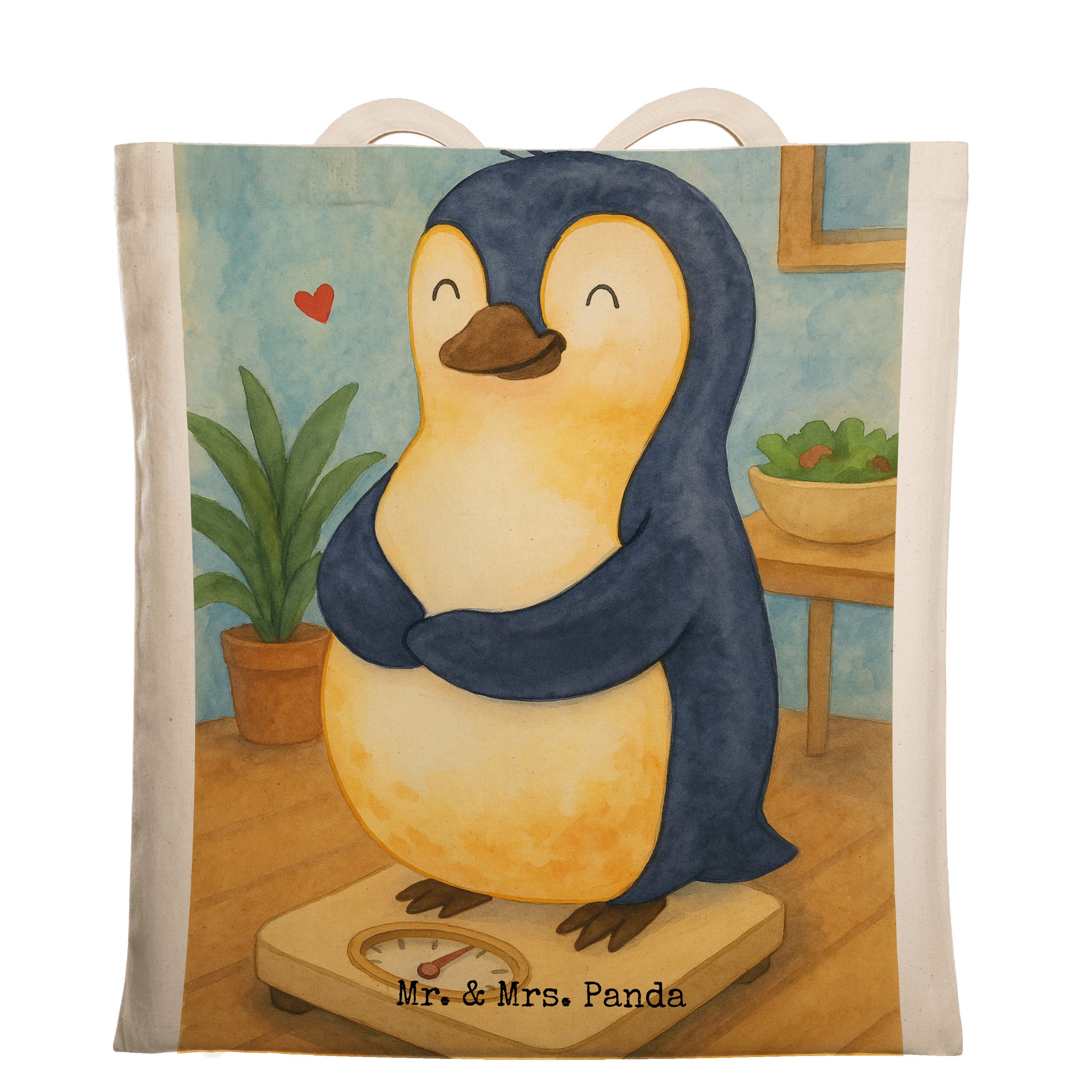 Mr. & Mrs. Panda Tragetasche Pinguin Diät Design, Schultasche, Weiß, Schultasche, Pinguine, Abnehm (Packung), stoff shopper schultertasche baumwolle Freizeittasche