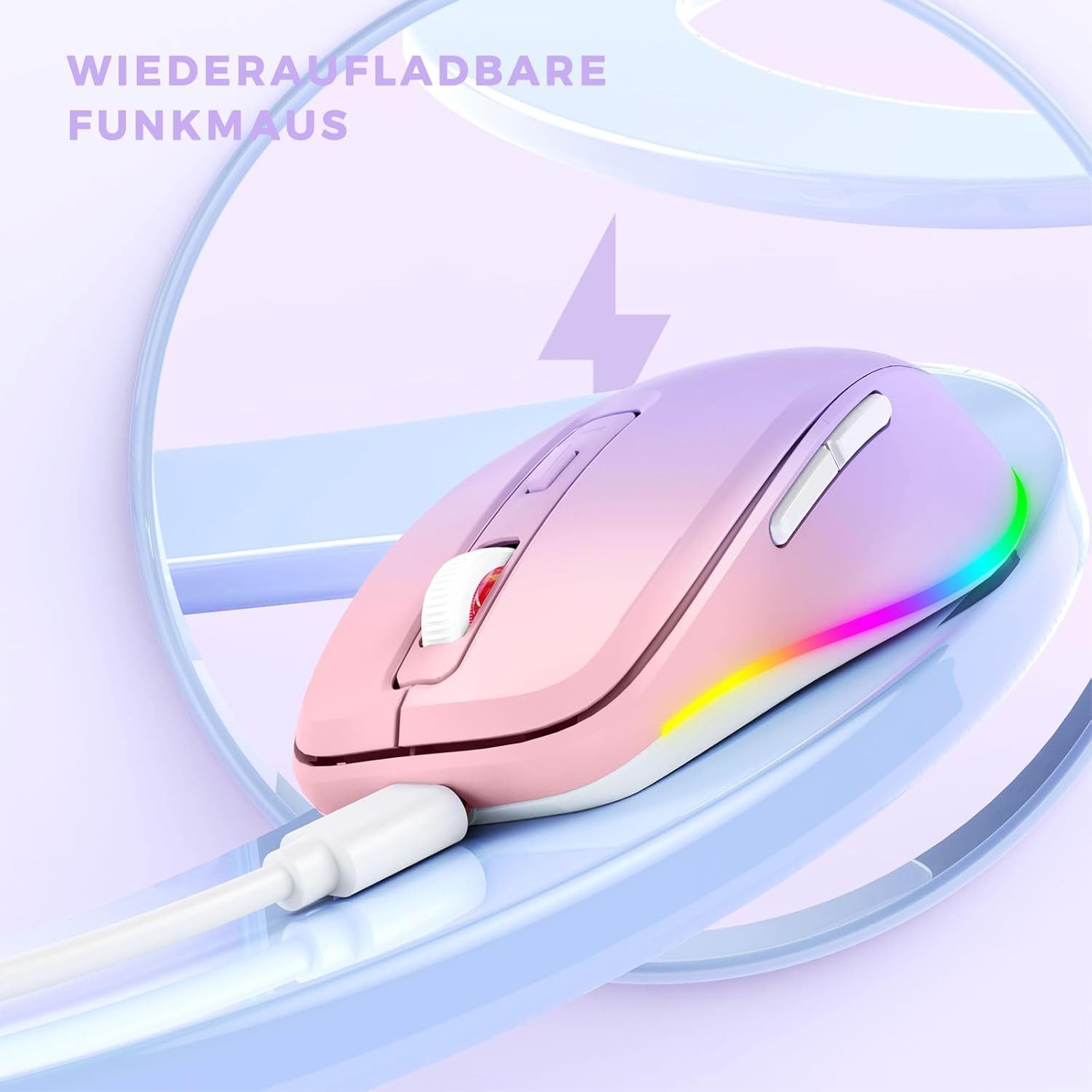 Seenda JY203 Kabellose Maus Wiederaufladbar mit Maus Jiggler Leise Beleuchtet Maus (Funk, 2000 dpi, 2.4Ghz Kabellos, aufladbar, Jiggler)