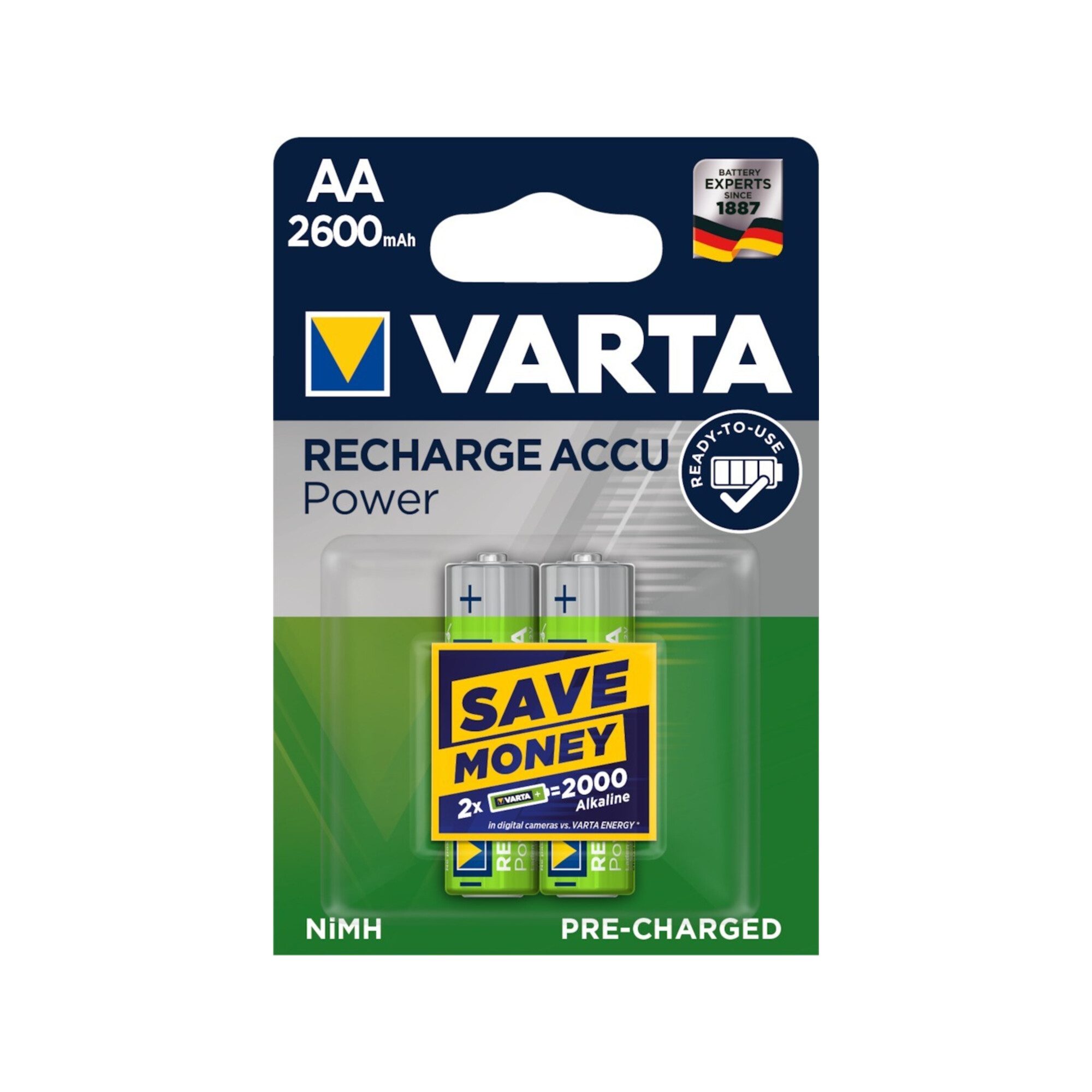 VARTA Varta Akkuzelle 1,2 V 2600 mAh R6-AA-Mignon HR6 2 Akkupacks