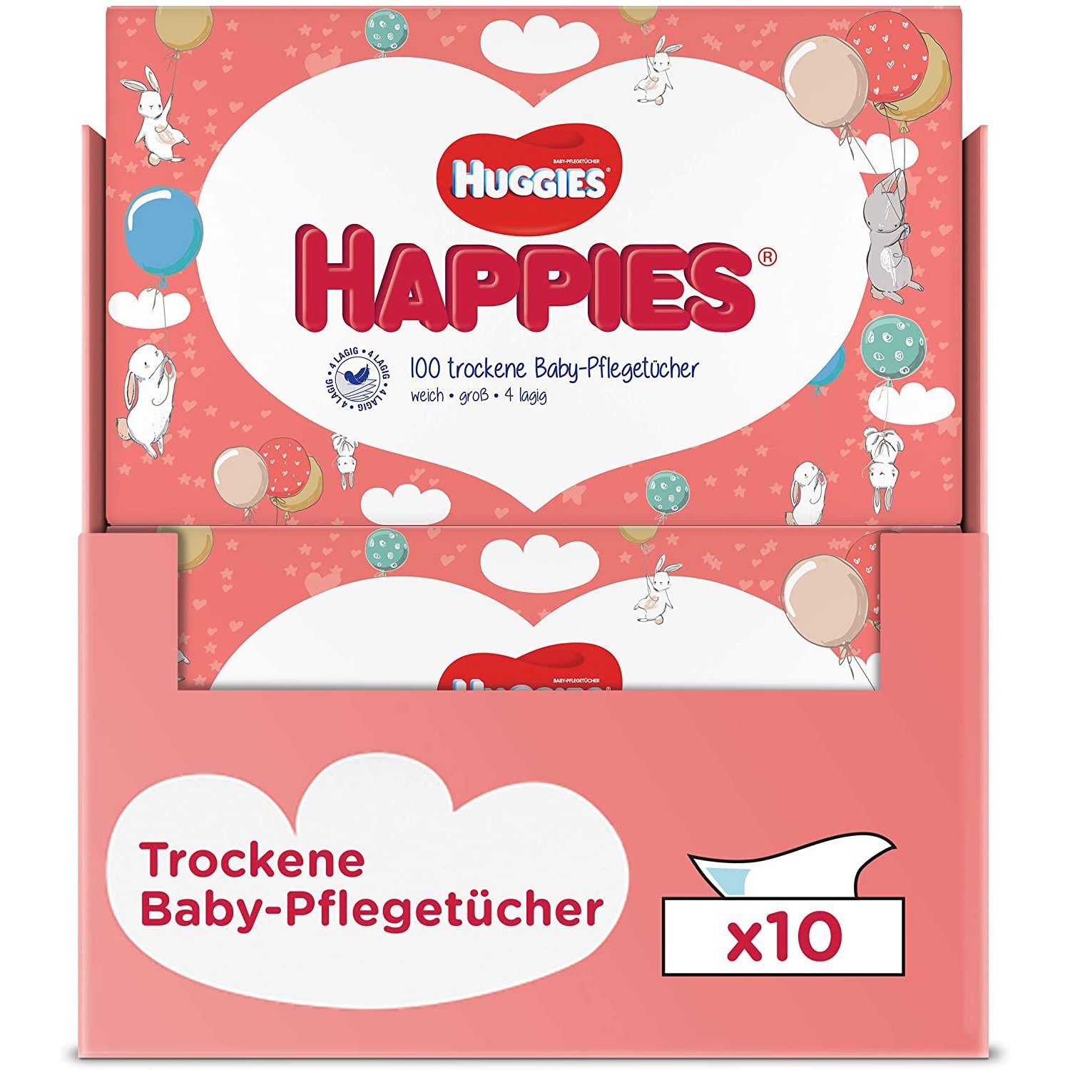 HUGGIES Windeln Happies trockene Baby-Pflegetücher, weich, 10 x 100 Babytücher