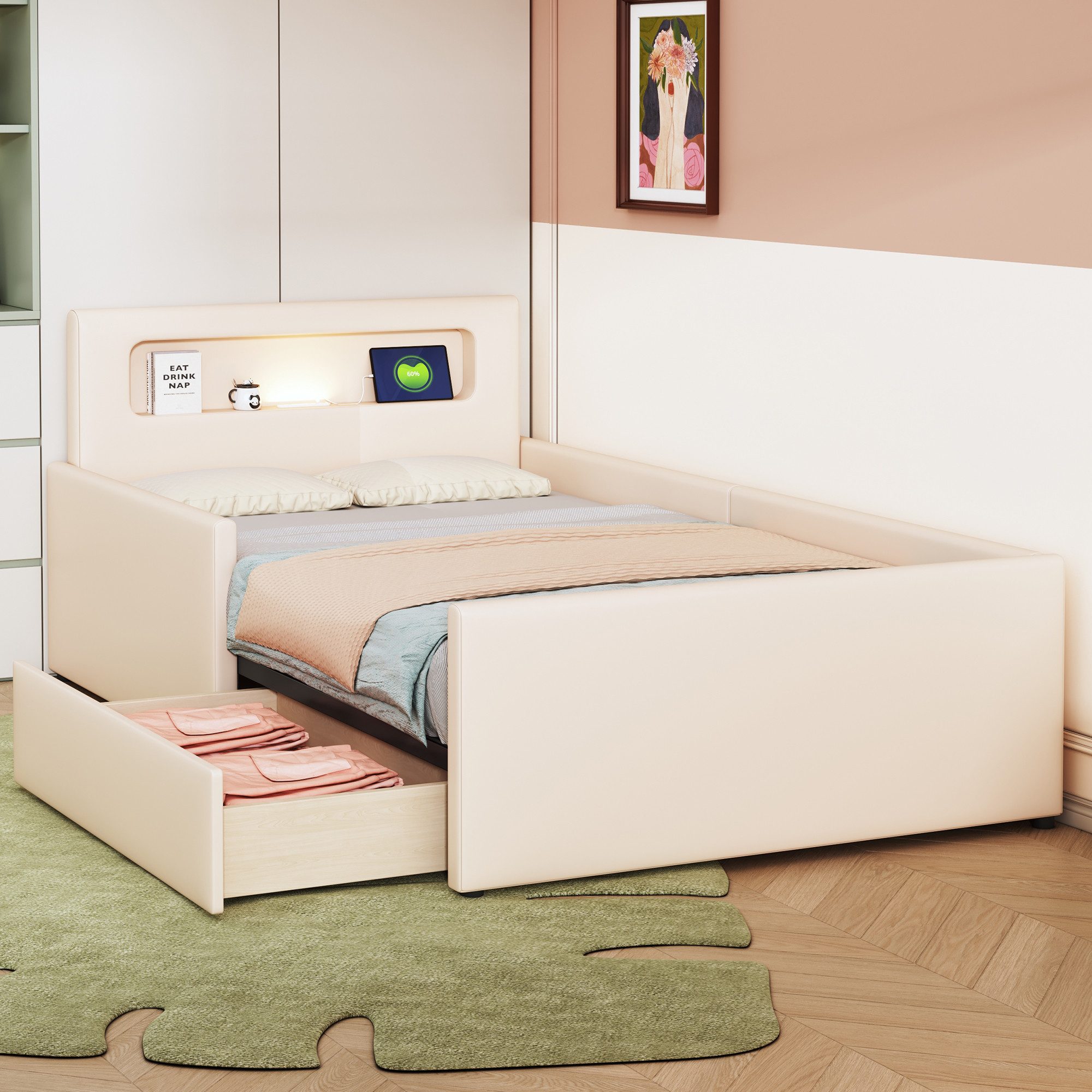 Flieks Polsterbett, Kinderbett 90x200cm mit Schublade, günstig online kaufen
