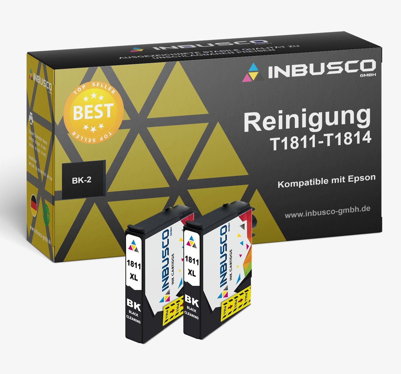 Inbusco 2x Reinigungspatrone kompatibel zu Epson T1811 BK mit Chip ... Tintenpatrone