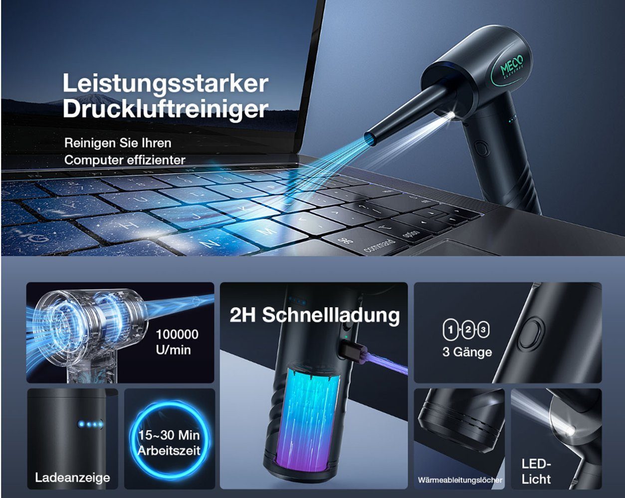 Insma Handstaubsauger 3 Gang, LED Elektrische Staubgebläse Tastatursauger Druckluft 100000 U/min – Bild 3 von 5