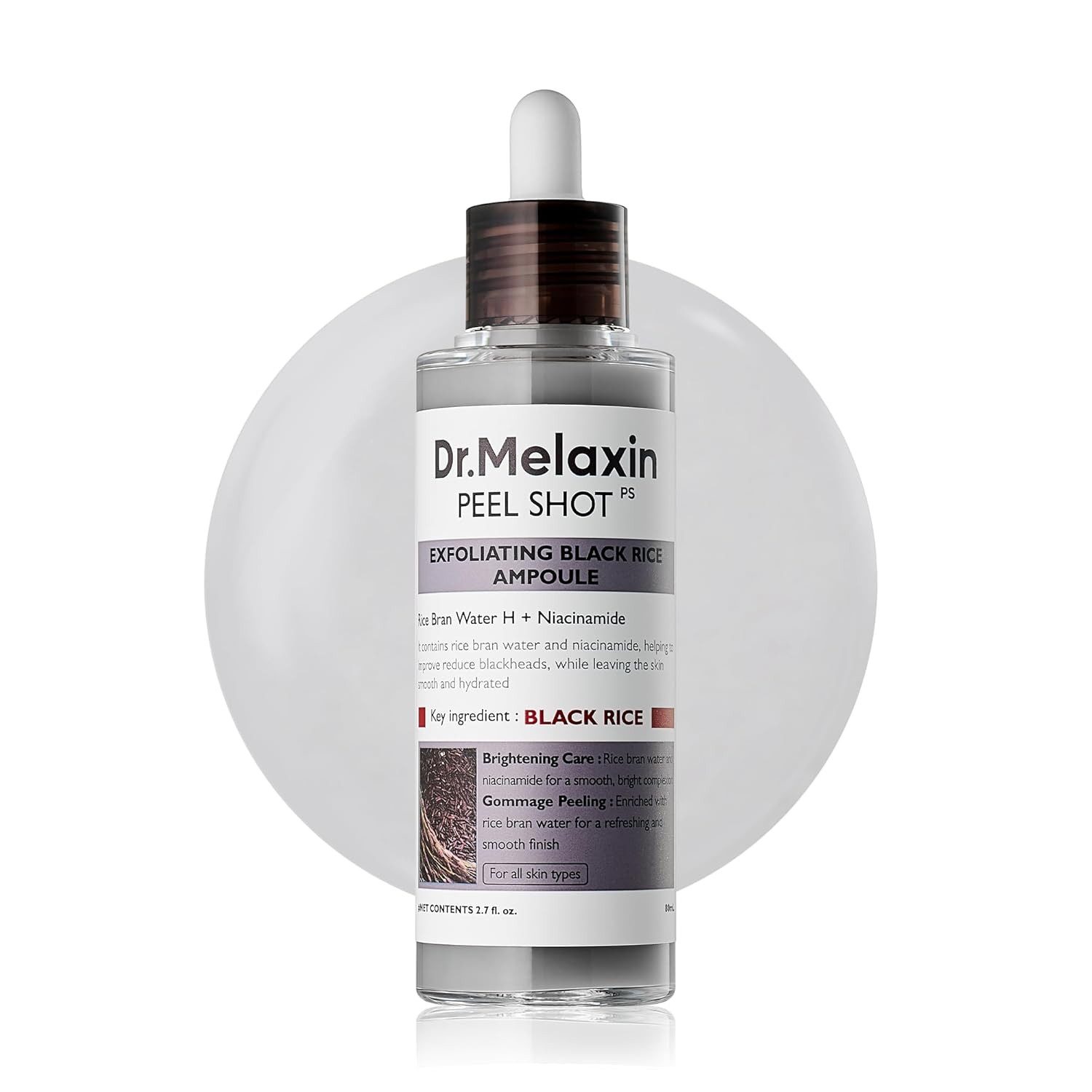 Dr.Melaxin Gesichtsserum Peel Shot Exfoliating Black Rice Ampoule 80 ml – weiches Peeling für Gesicht & Körper, entfernt abgestorbene Hautzellen, Porenpflege, mit AHA BHA PHA, Black Rice Ampoule für alle Hauttypen