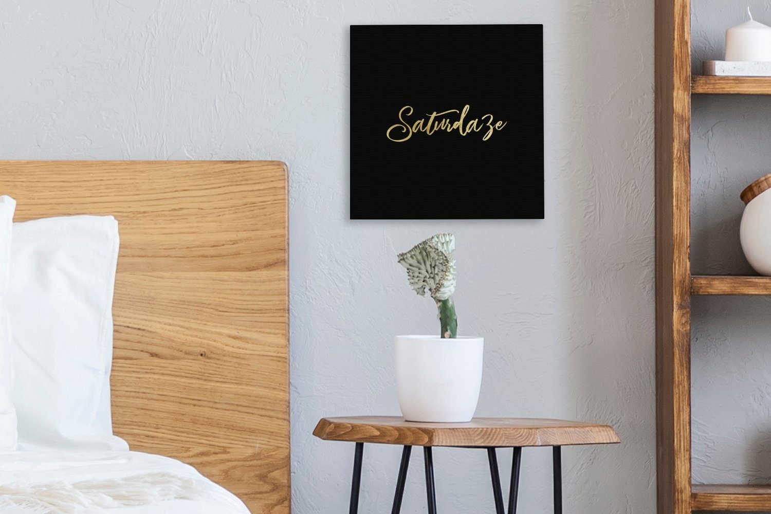 Gold OneMillionCanvasses® Schlafzimmer Zitat Bilder St), Leinwandbild (1 Wochenende Schwarz, Wohnzimmer Leinwand - - - für