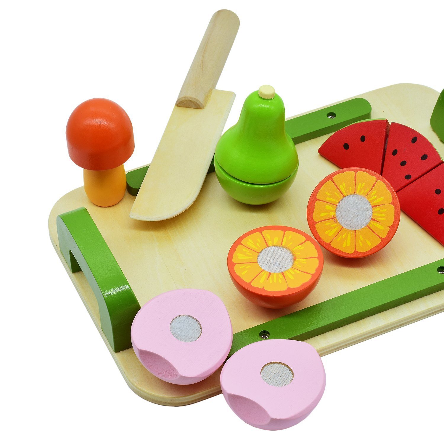 MIAS Lernspielzeug Holzobst Früchte zum schneiden Klettverschluß Holz Obst Brett Messer