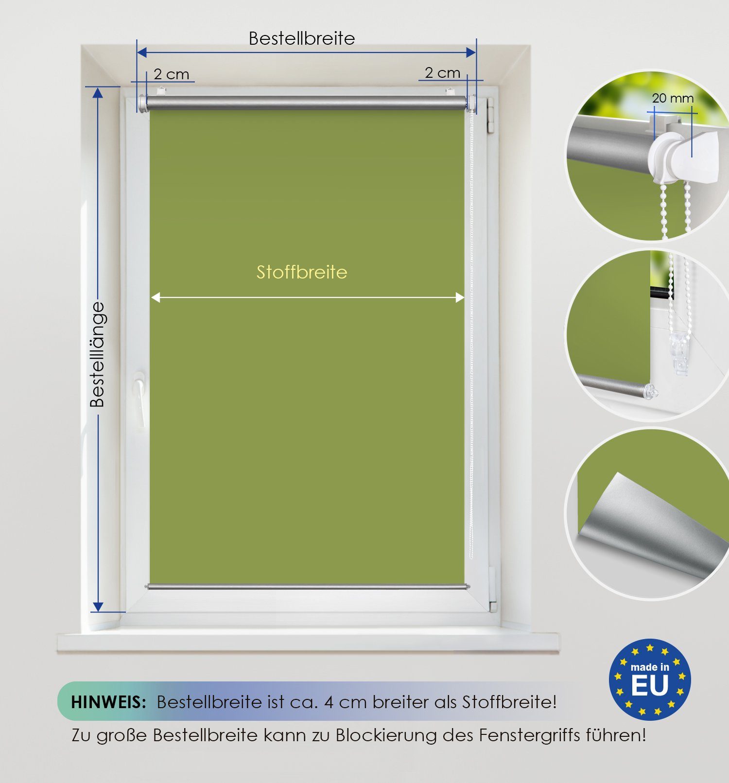 Seitenzugrollo Thermorollo Klemm- oder Fensterrollo Rikmani, Seitenzugrollo Schraubmontage Sichtschutz, Grün