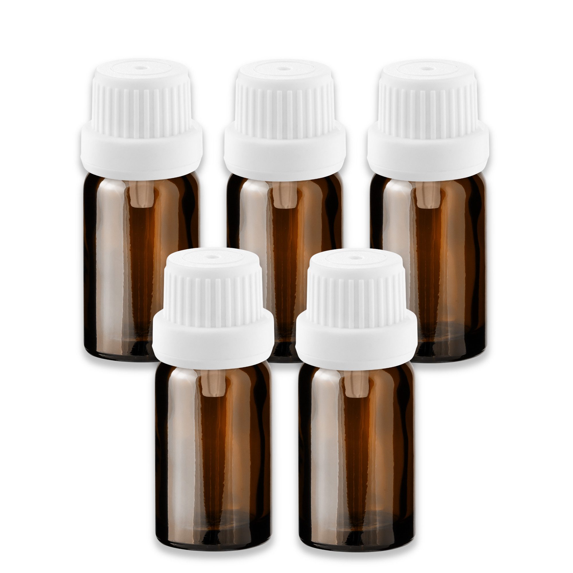 CK Verpackung GmbH Zerstäuberflasche 5x Braune Glasflasche 10 ml mit weißem Tropfer Tropfeinsatz leer Set