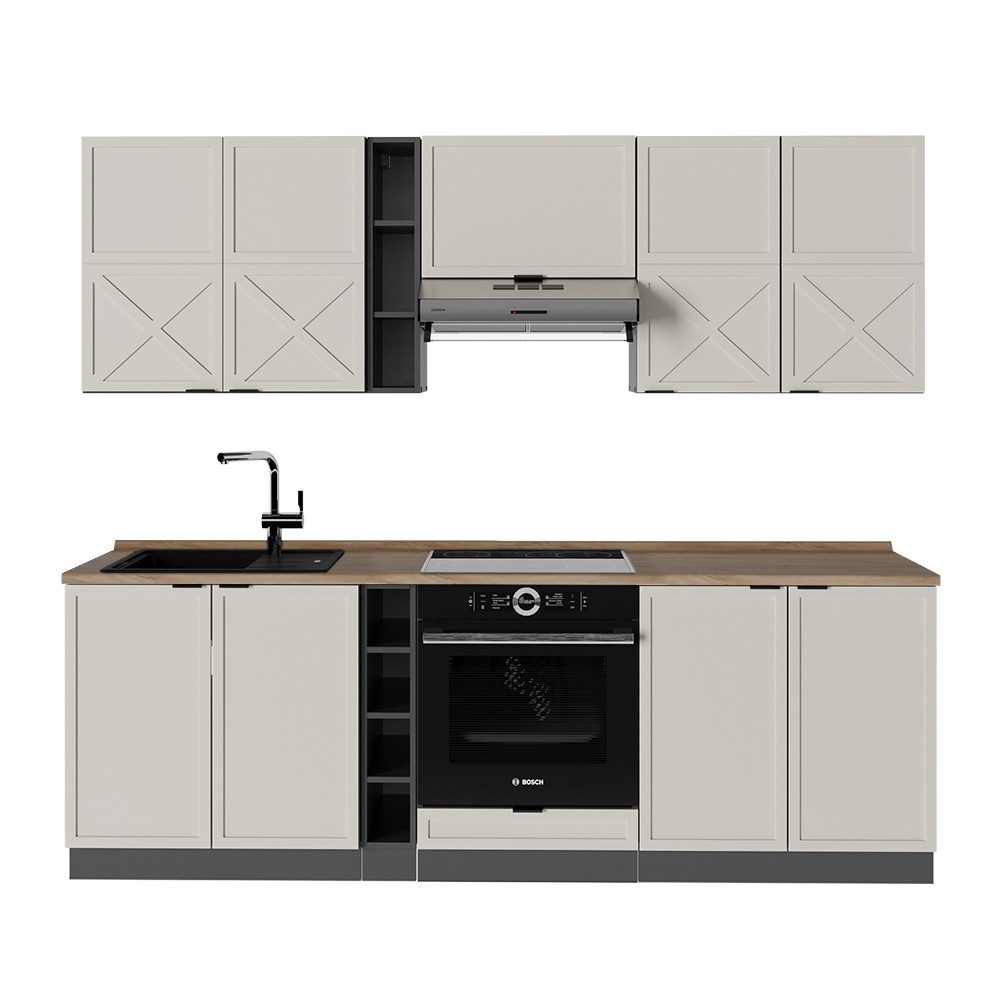 Vicco Küchenzeile Fame-Line, GrauBeige/Anthrazit/Anthrazit, 235 cm, AP Eiche