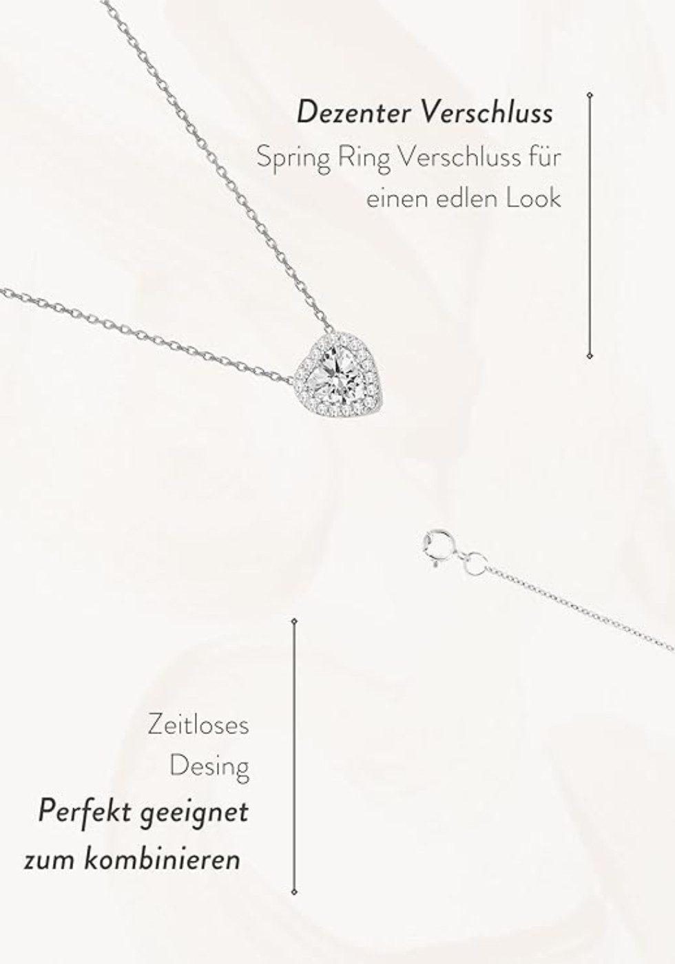 Einzelstück Charm-Kette Halskette mit Herz Anhänger 925 Sterling Silber