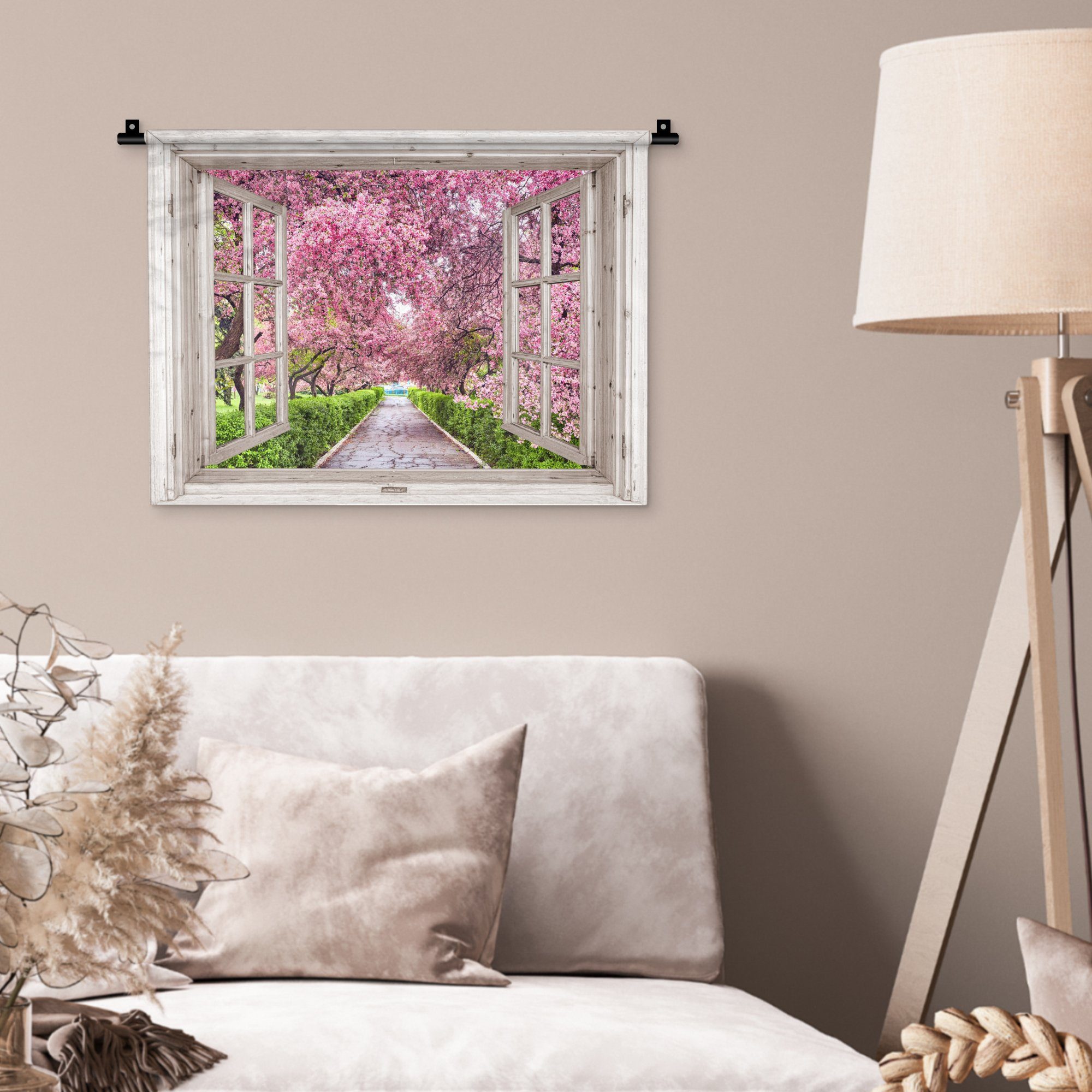 - Japanisch Wanddeko Wanddekoobjekt für Blüte - Sakura MuchoWow Wandbehang, Schlafzimmer, Kleid, - Wohnzimmer, Blütenzweige Durchsichtig, Baum - Kinderzimmer -