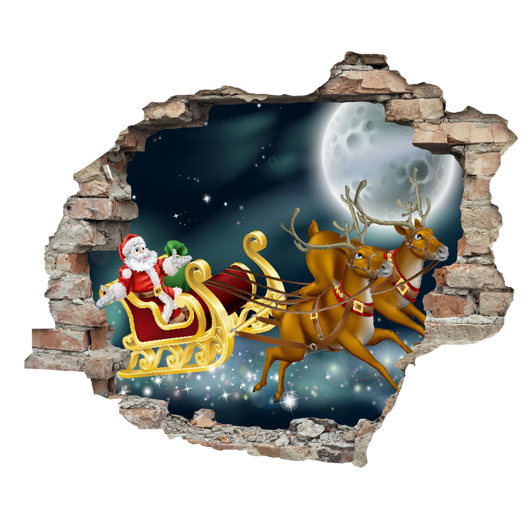 queence 3D-Wandtattoo Weihnachtsmann mit Rudolf (1 St), selbstklebender Wan günstig online kaufen