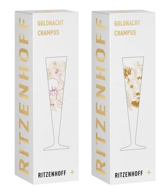 Ritzenhoff Champagnerglas Goldnacht Dekomiro 2er Set Champus mit Glasreinigungstuch, Kristallglas