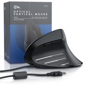 CSL ergonomische Maus (kabelgebunden, 6400 DPI, 6 Tasten, für Rechtshänder, Ergonomisch, PC & Mac kompatibel)