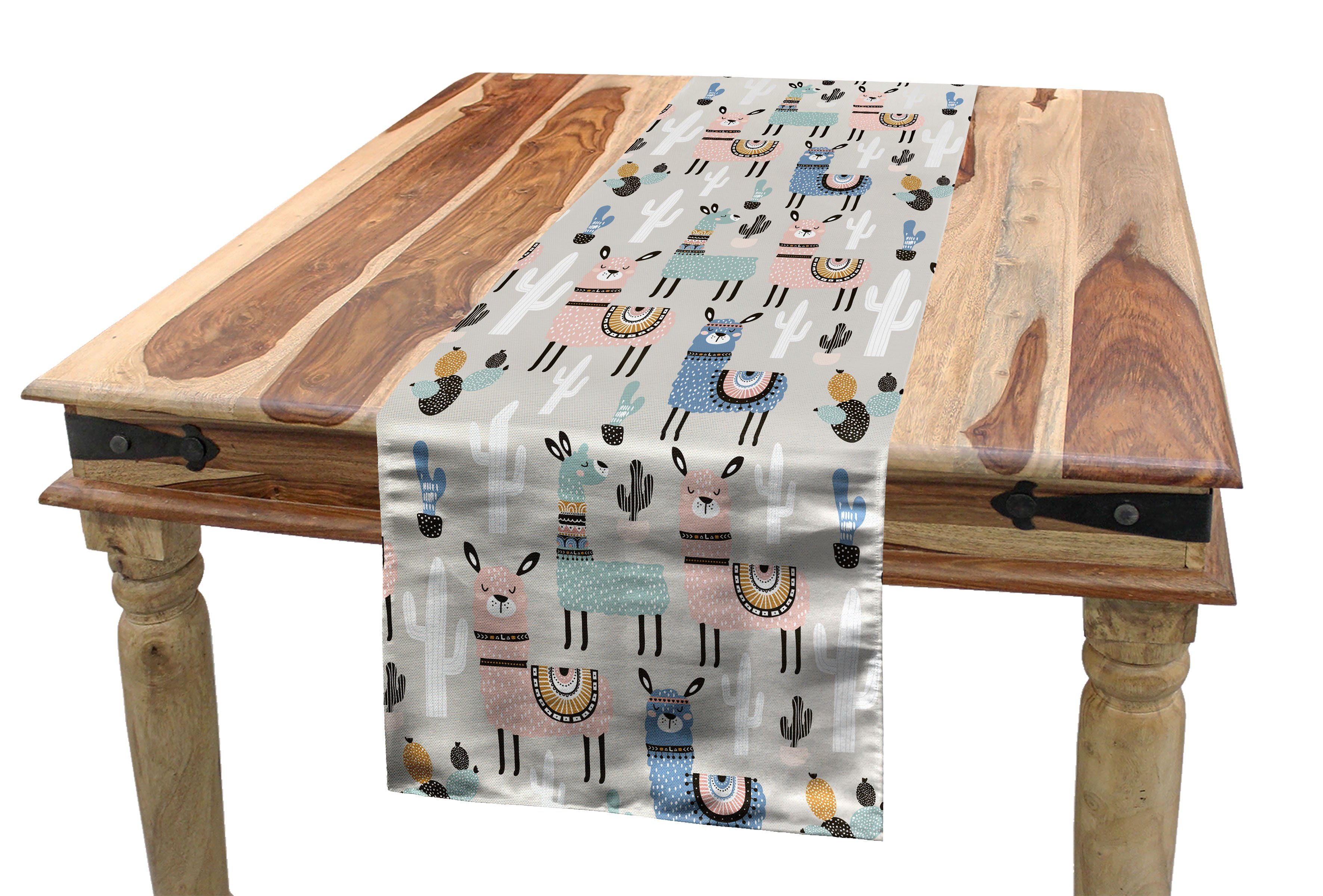 [Sehr berühmt] Abakuhaus Tischläufer Esszimmer Küche Gekritzel für Lama-Cartoon Kinder Dekorativer Kunst Rechteckiger Tischläufer