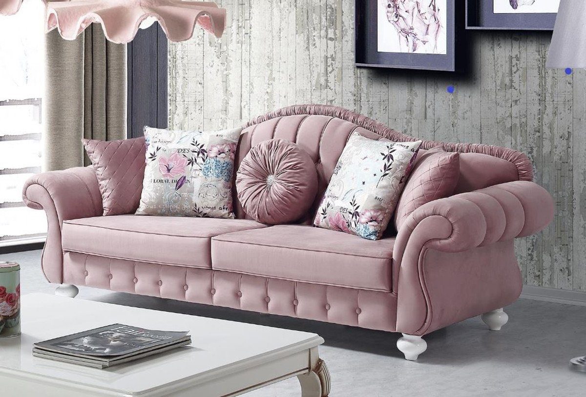 Möbel Sofa Wohnzimmer Barock Padrino 92 - Sofa / cm x x H. 225 83 Barockstil Barock Weiß Rosa - Casa im Sofa