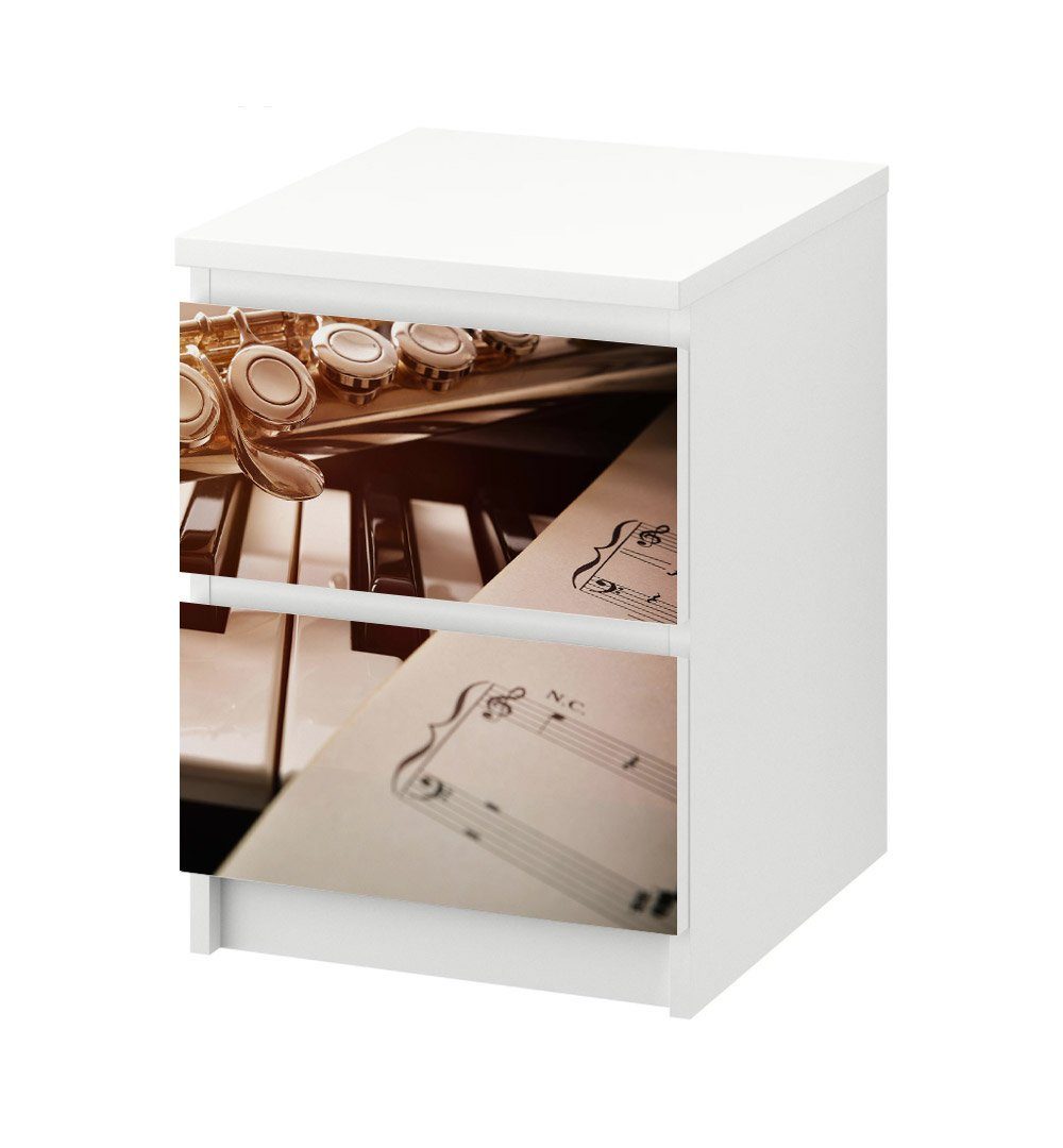MyMaxxi Möbelfolie MyMaxxi - Klebefolie Möbel kompatibel mit IKEA Malm  Kommode - Motiv Klavier und Flöte zusammen - Möbelfolie selbstklebend -  Dekofolie Tattoo Aufkleber Folie - Musikinstrument Rustikal