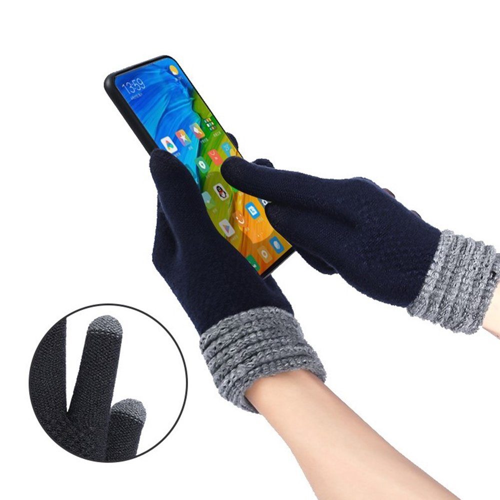 (Paar) für Marineblau-3 Strickhandschuhe Handschuhe Warme Radfahren und HOME Winterhandschuhe Damen Touchscreen Sporthandschuhe Freizeit LAPA Strick Elastizität Täglich, Outdoor
