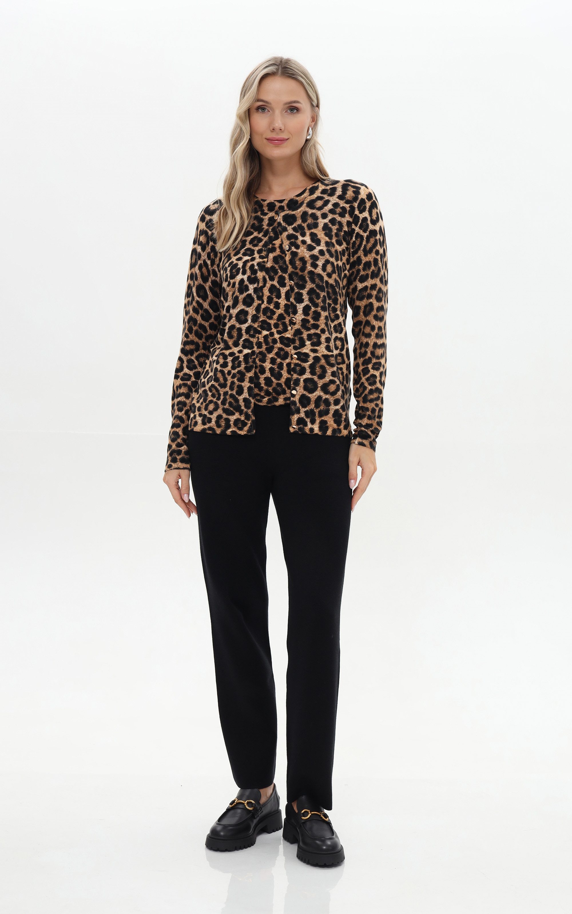 Passioni 2-in-1-Strickjacke mit Allover-Leoprint günstig online kaufen