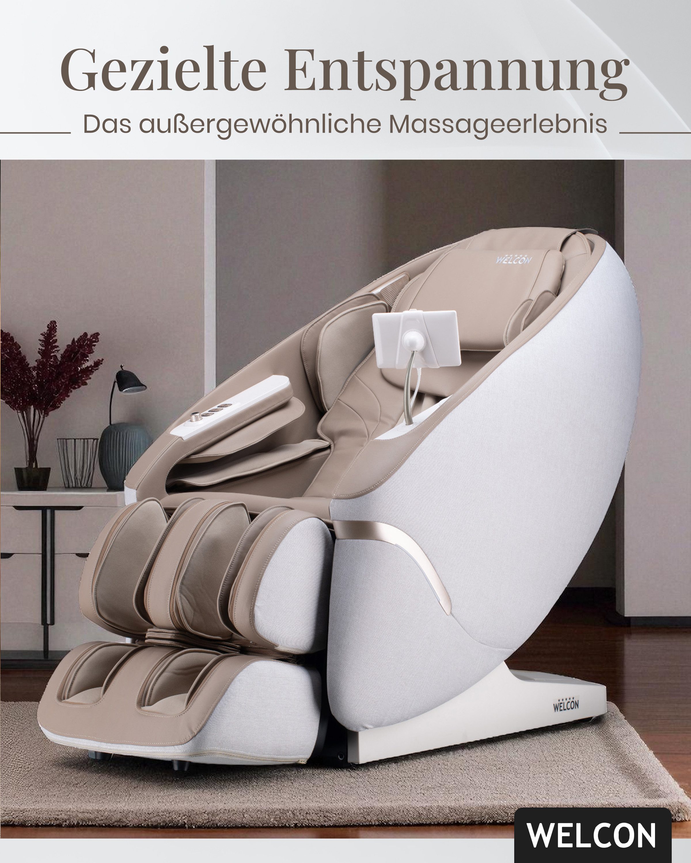 WELCON Massagesessel WELCON Maxxcare 4D Massagesessel mit Wärme & Fußmassage, Extrabreite Sitzfläche 54 cm