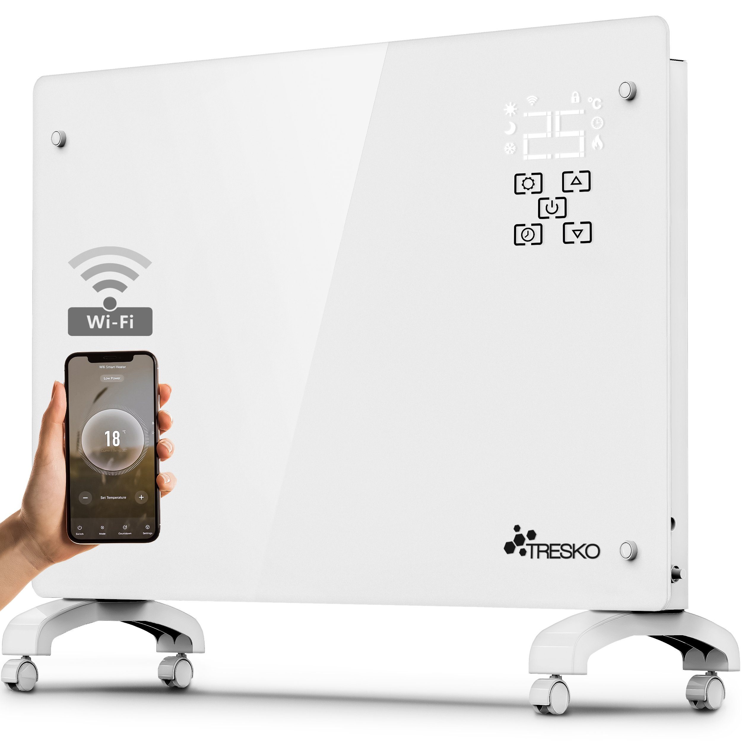 TRESKO Konvektor Glaskonvektor Elektroheizung 1500 & 2000W, 1500 W, APP WiFi Funktion, Glasheizung elektrisch