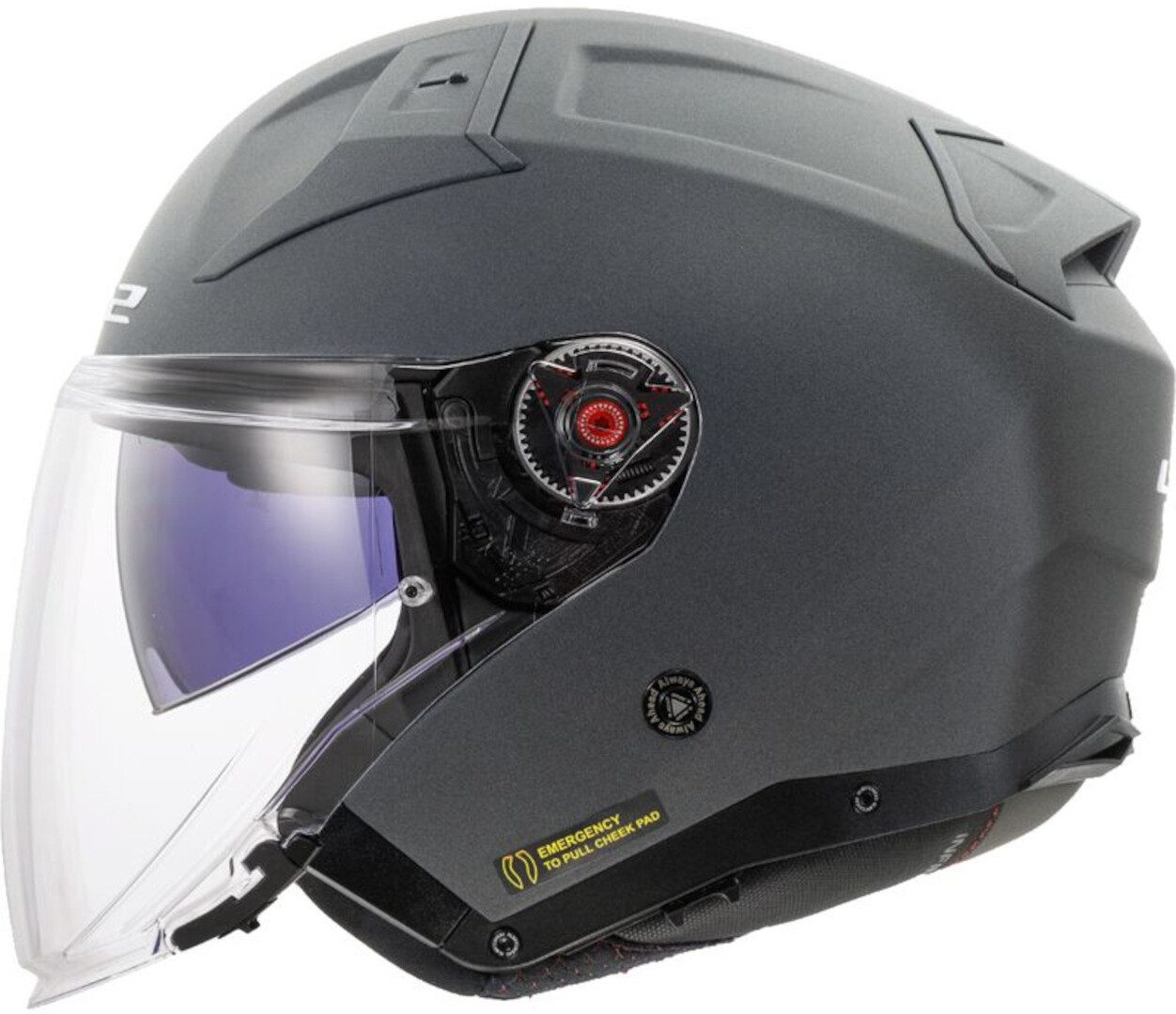 LS2 Motorradhelm OF603 Infinity II Concrete Jethelm, integriertes Sonnenvisier,vorbereitet für Kommunikationssystem,No
