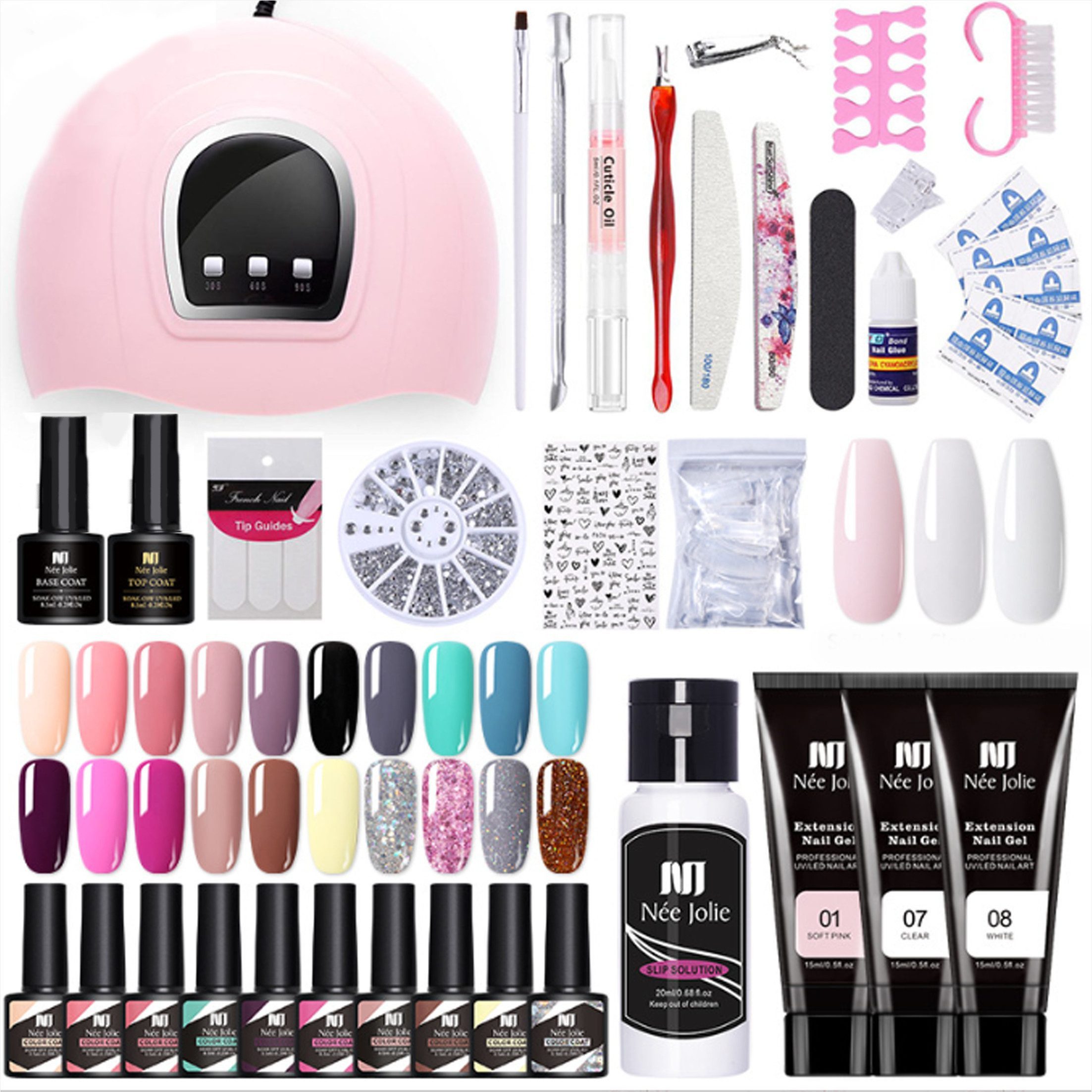 KINSI Maniküre-Kosmetik-Etui 48-teiliges Gel Nagel Set inkl. UV Lampe & 10 Farben, Komplettset für Nail Art,Für langlebigen Glanz
