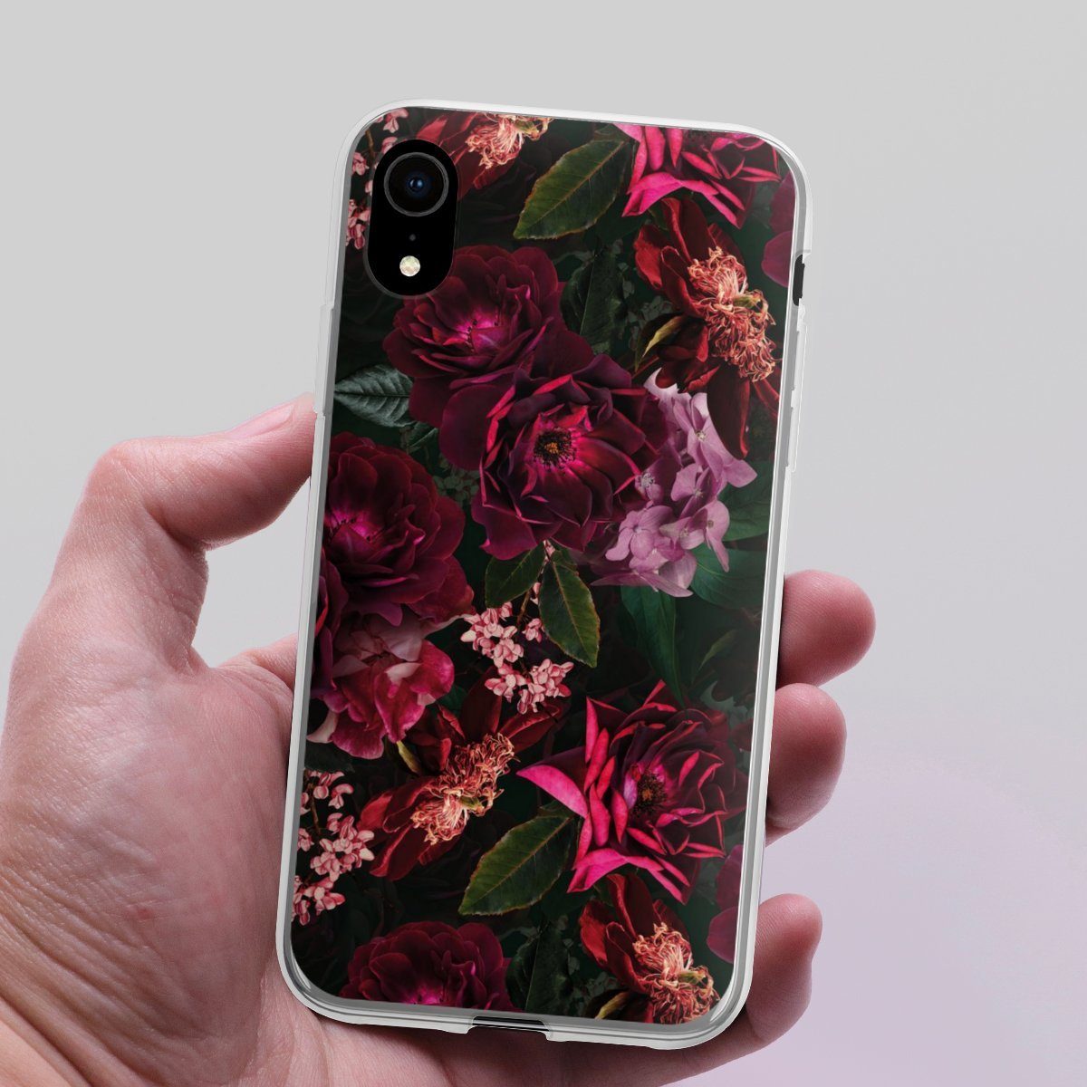 DeinDesign Handyhülle Rose Blumen Blüte Dark Red and Pink Flowers, Apple iPhone Xr Silikon Hülle Bumper Case Handy Schutzhülle