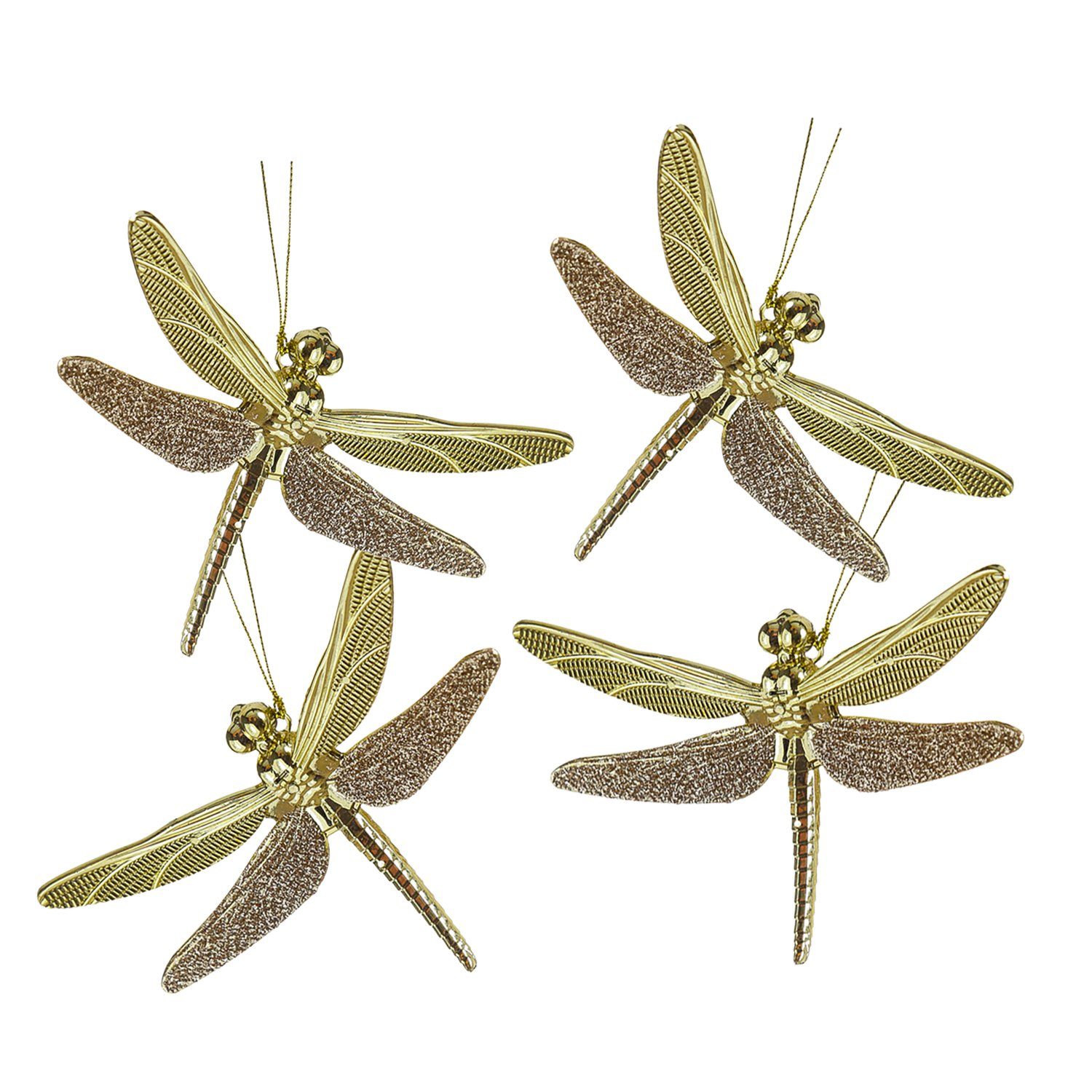 MARELIDA Christbaumschmuck Weihnachtsbaumschmuck Libellen mit Glitzer L: 14cm gold 4er Set