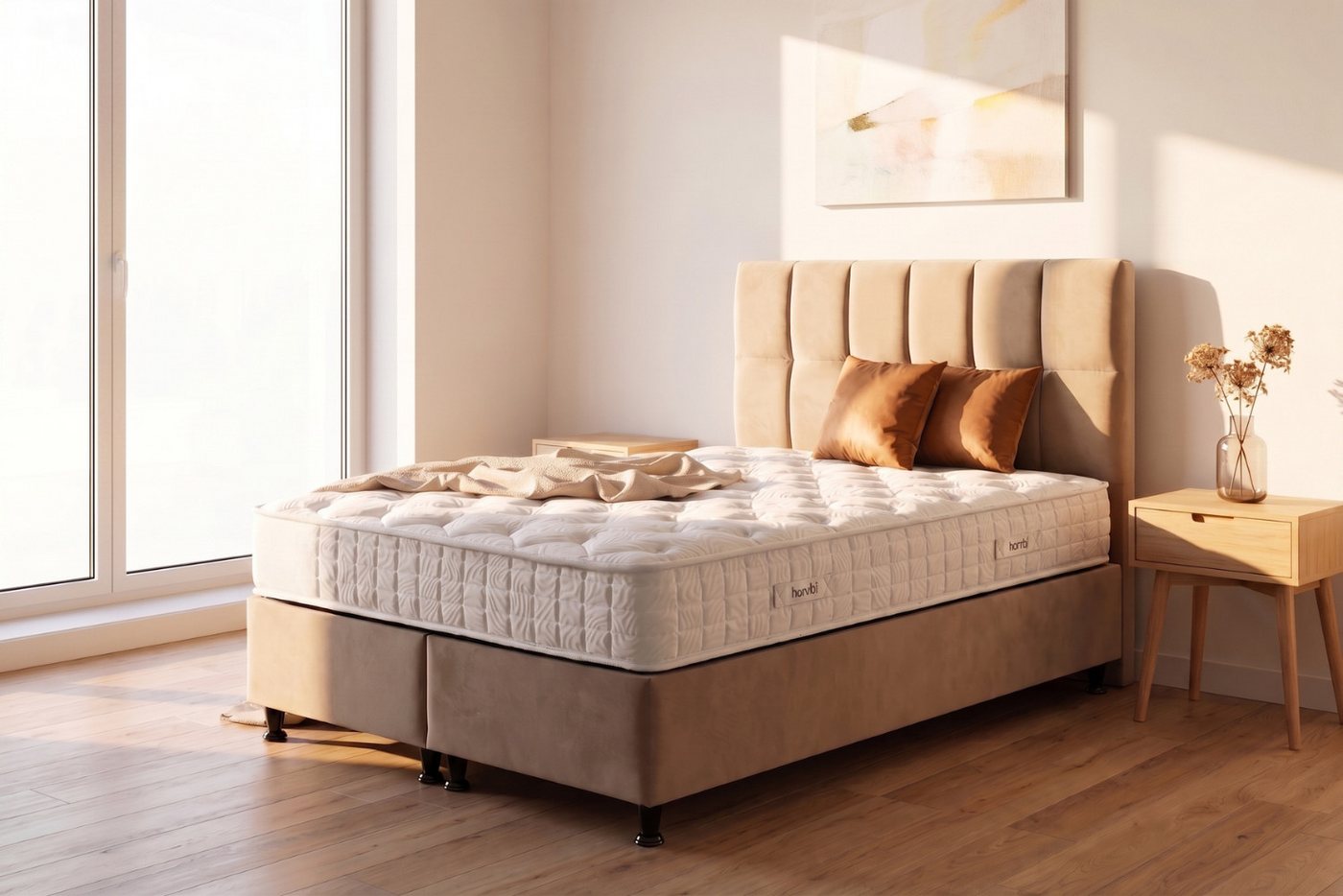 BAMBI YATAK Boxspringbett Set, Bambi Golden Prime, Schlafzimmerbett mit Bettkasten, H3 (Stauraum, Bett mit Matratze), Klassischer Schlafkomfort mit Bonell-Federsystem, 90x200 cm
