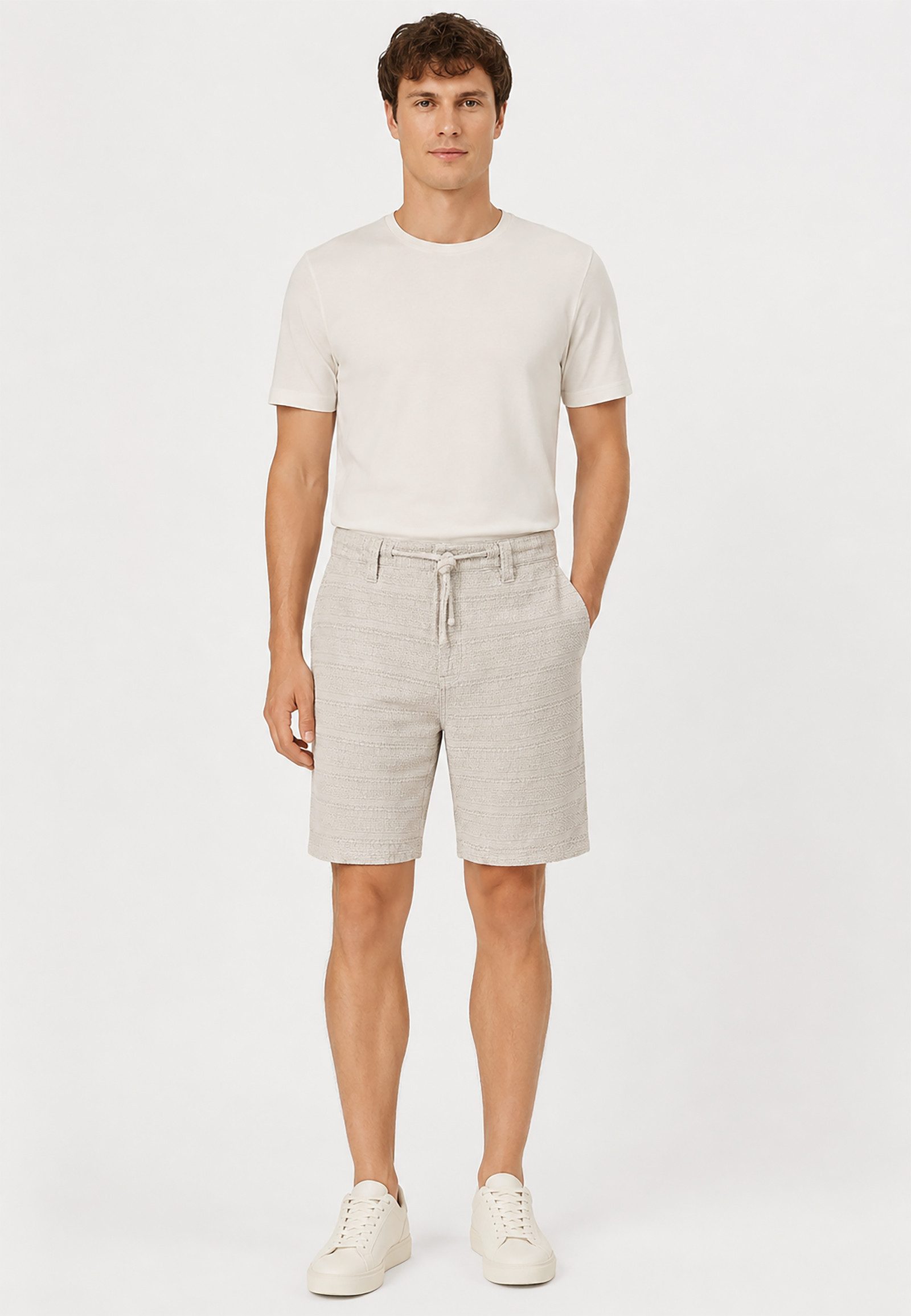 Eight2Nine Chinoshorts Strukturmuster Elastischer Bund Kordelzug Moderner Look für Herren (1-tlg) Baumwolle Normal Fit Einfarbig atmungsaktiv Reißverschluss