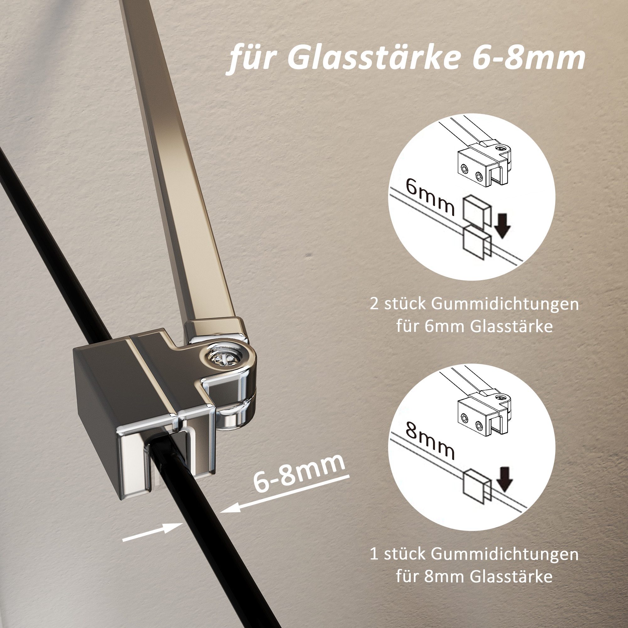 Hopibath Duschwand-Stabilisationsstange Chrom Haltestange Duschwand 50cm für Seitenwand Seitenteil, (Stabilisator, rechteckig), für Duschabtrennung Duschwand Walk In Dusche